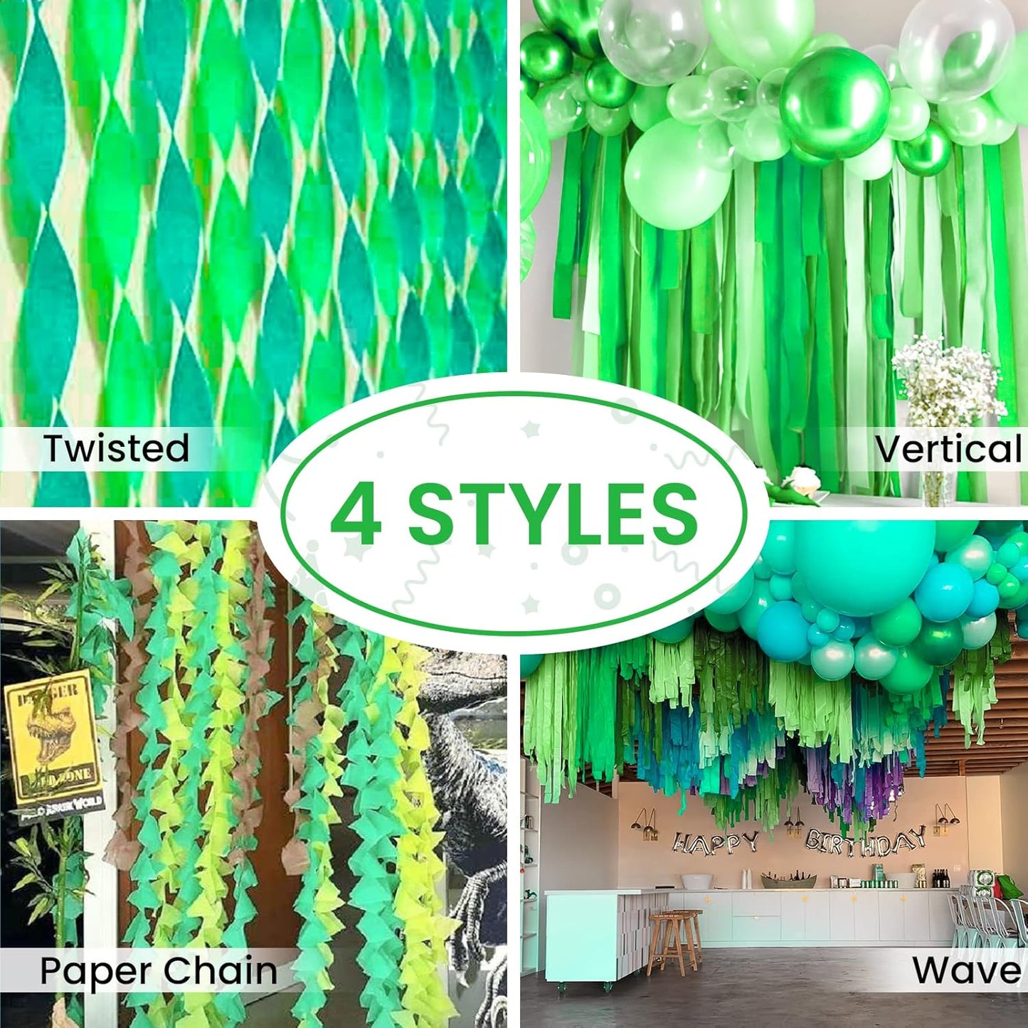 PartyWoo Crepe Paper Streamers 4 Rolls 328ft, Pack of Lime Green Crepe Paper for Party, Wedding, Birthday, Baby Shower Decorations (1.8 Inch x 82 Ft/Roll)