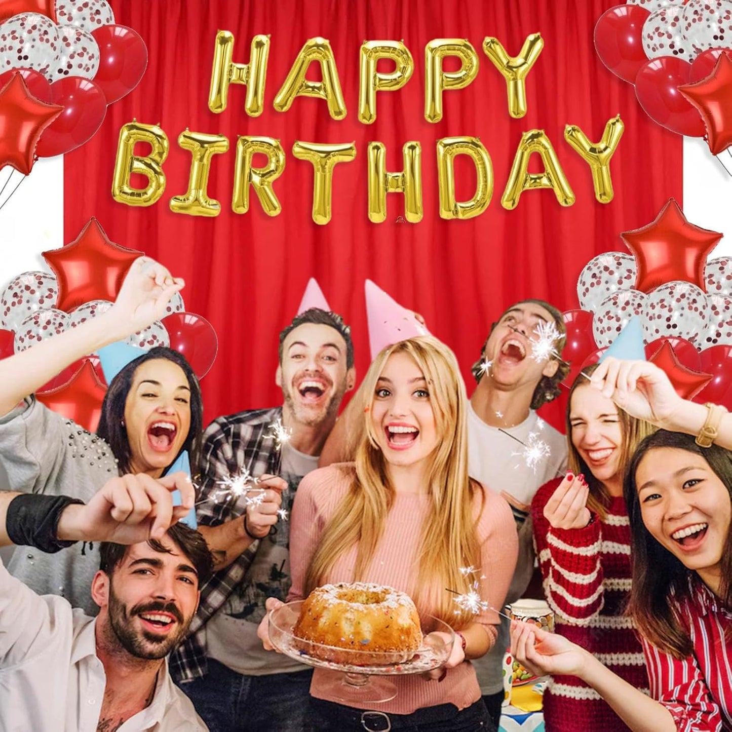 10 x 7 Feet Red Backdrop Curtain for Partie, Background Curtains for Photoshoot, Birthday, Wedding, Halloween, Thanksgiving, Christmas, New Year Party Decorations 5Ft x 7Ft, 2 Panels