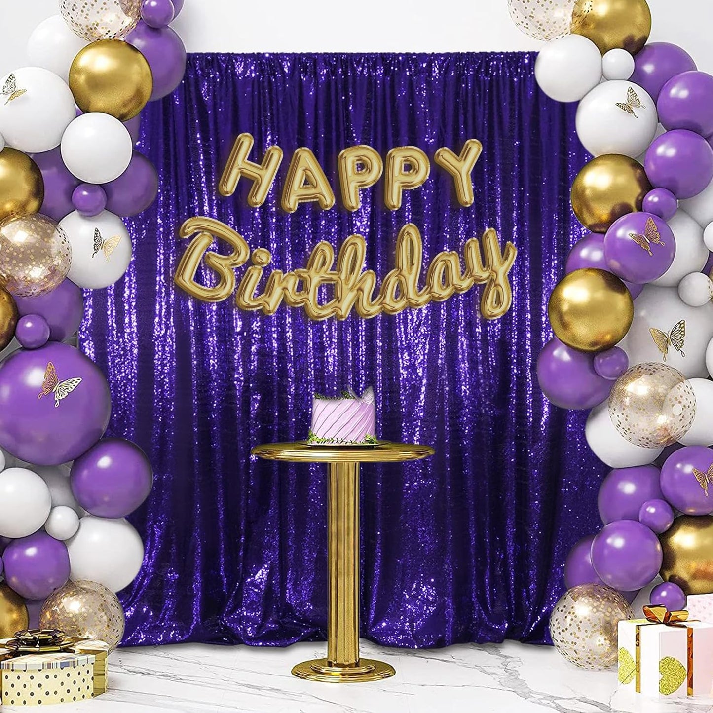 SquarePie Sequin Backdrop Curtain Not See Through Thick Glitter Background for Party 6FT x 6FT Purple