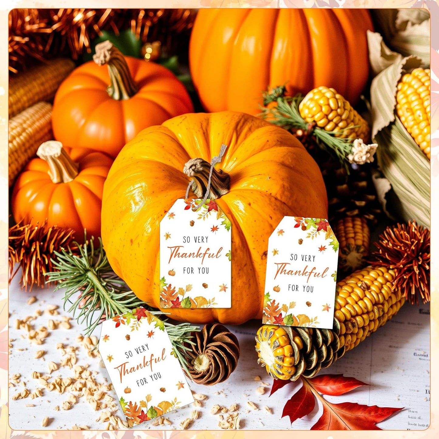 100PCS Thank You Gift Tags Fall Gift Tags with String So Thankful for You Tag for Thanksgiving Present Wrapping Wedding Autumn Holiday Party Favors