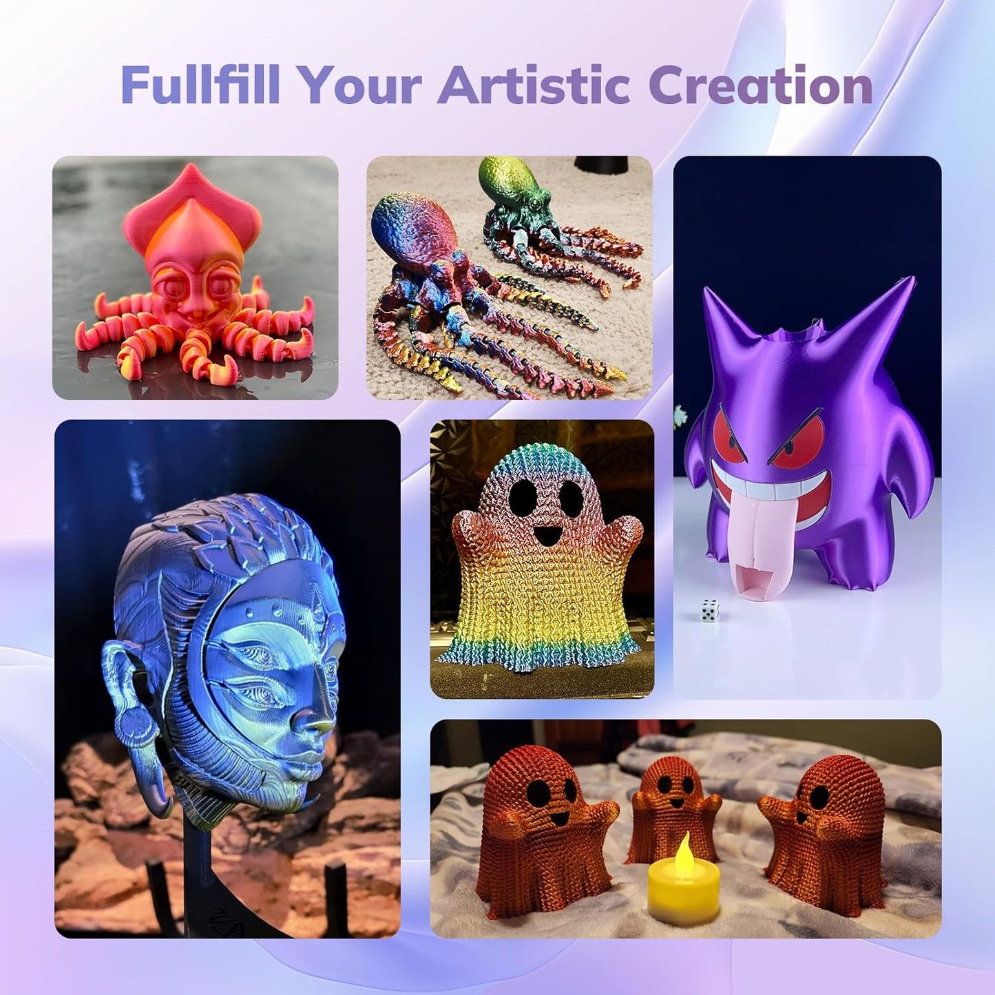 AMOLEN Silk PLA 3D Printer Filament, Shiny Multicolor Kingfisher Rainbow PLA Filament 1.75mm, Gradient Color Change PLA 3D Printing Filament for Most FDM 3D Printer, Blue Purple Yellow, 1kg (2.2lbs)