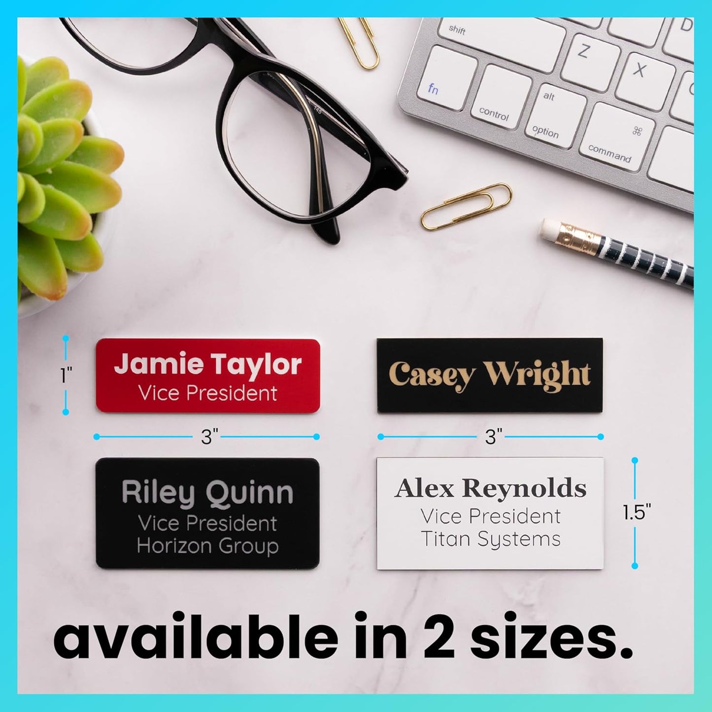 ExcelMark Custom Name Tag - Engraved Name Badge with Pin or Magnetic Backing, 16 Colors, 6 Fonts, and 2 Sizes to Choose from (Blue w/White Letters, 1.5"x 3")