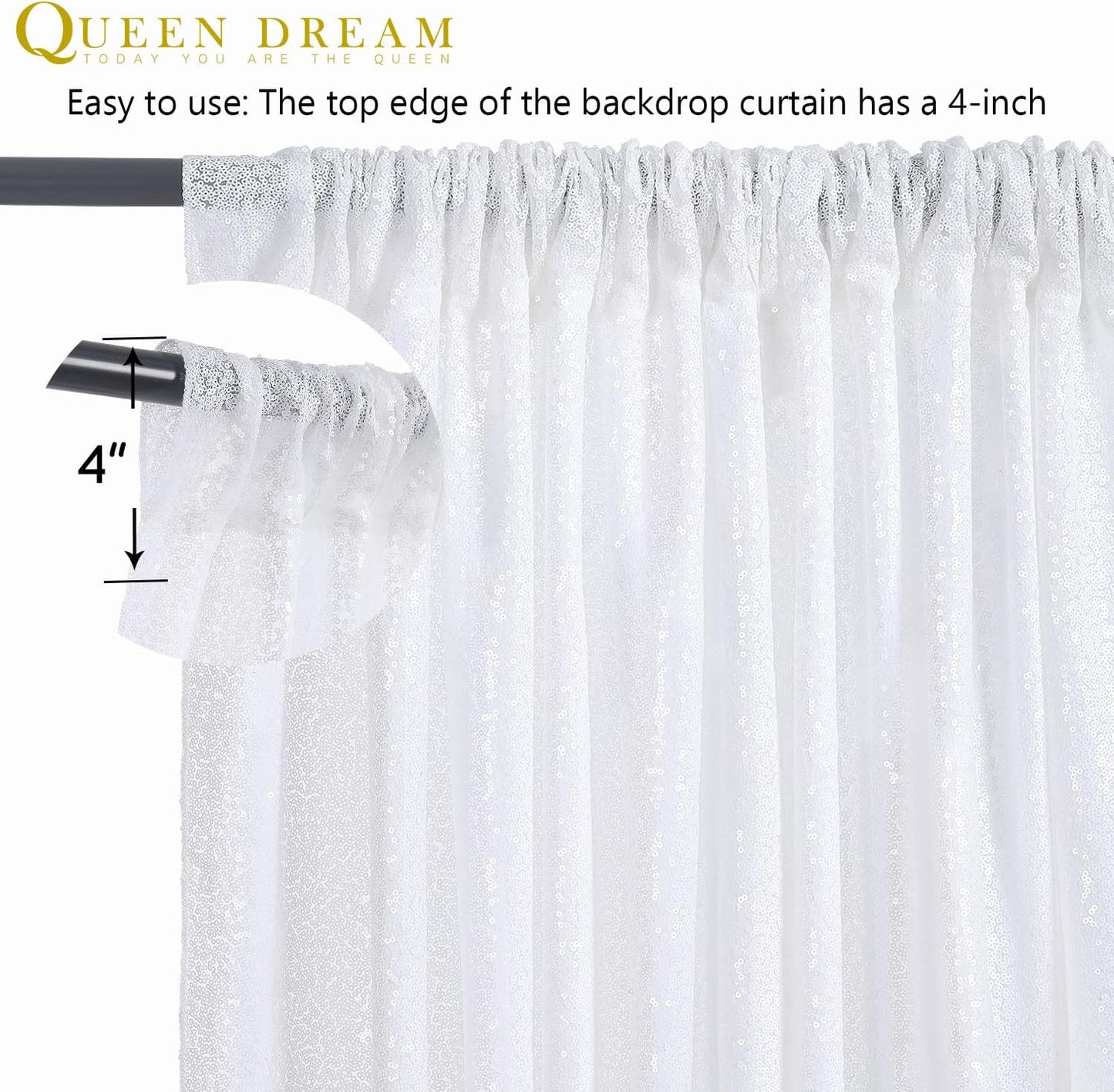 Sequin Backdrop Curtains 10ft x 10ft White Background Drapes Wedding Giltter Curtains for Birthday Party Decoration