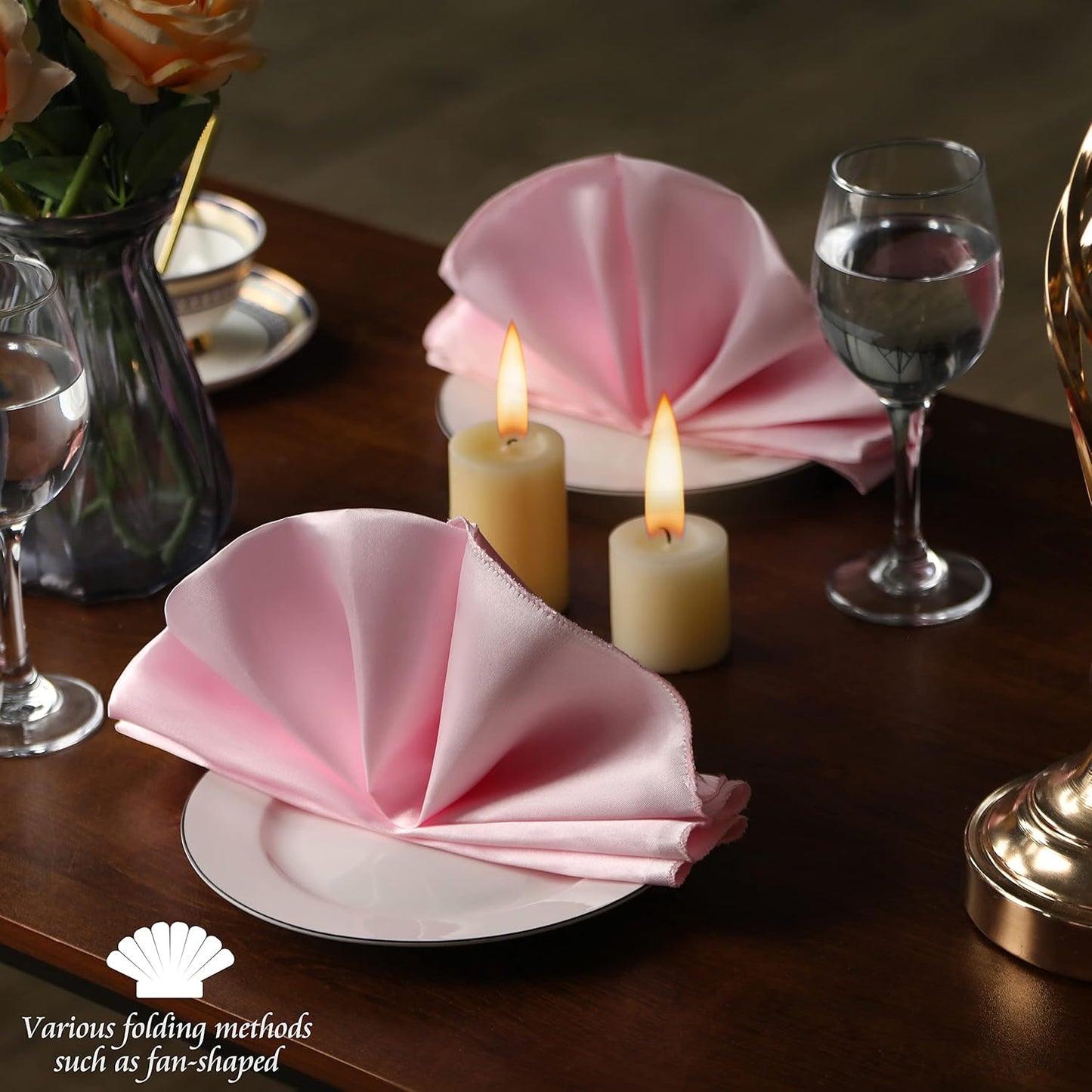 Manyshofu 60 Pieces Light Pink Satin Napkins - 20x20 Inches Cloth Napkins, Square Satin Fabric Napkin Set - Soft & Reusable Table Napkin for Wedding Dinner Party Lunch Banquet Restaurant Decoration