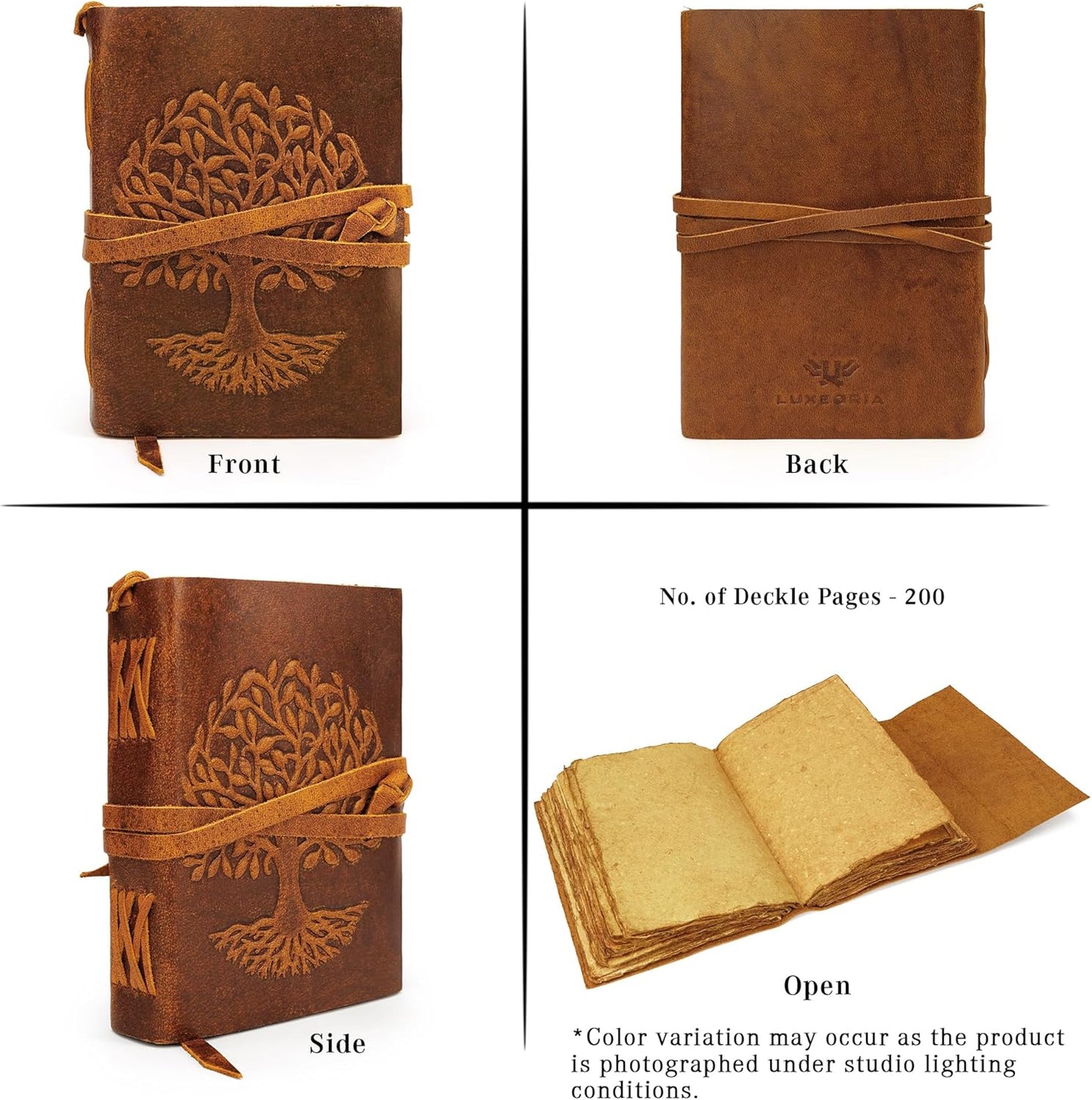 LUXEORIA Tree Of Life Leather Journal for Women and Men, Handcrafted Leather Journal for Writing Womens, Sketchbook, Travel Diary with Unlined Deckle Paper, Tan 5x7