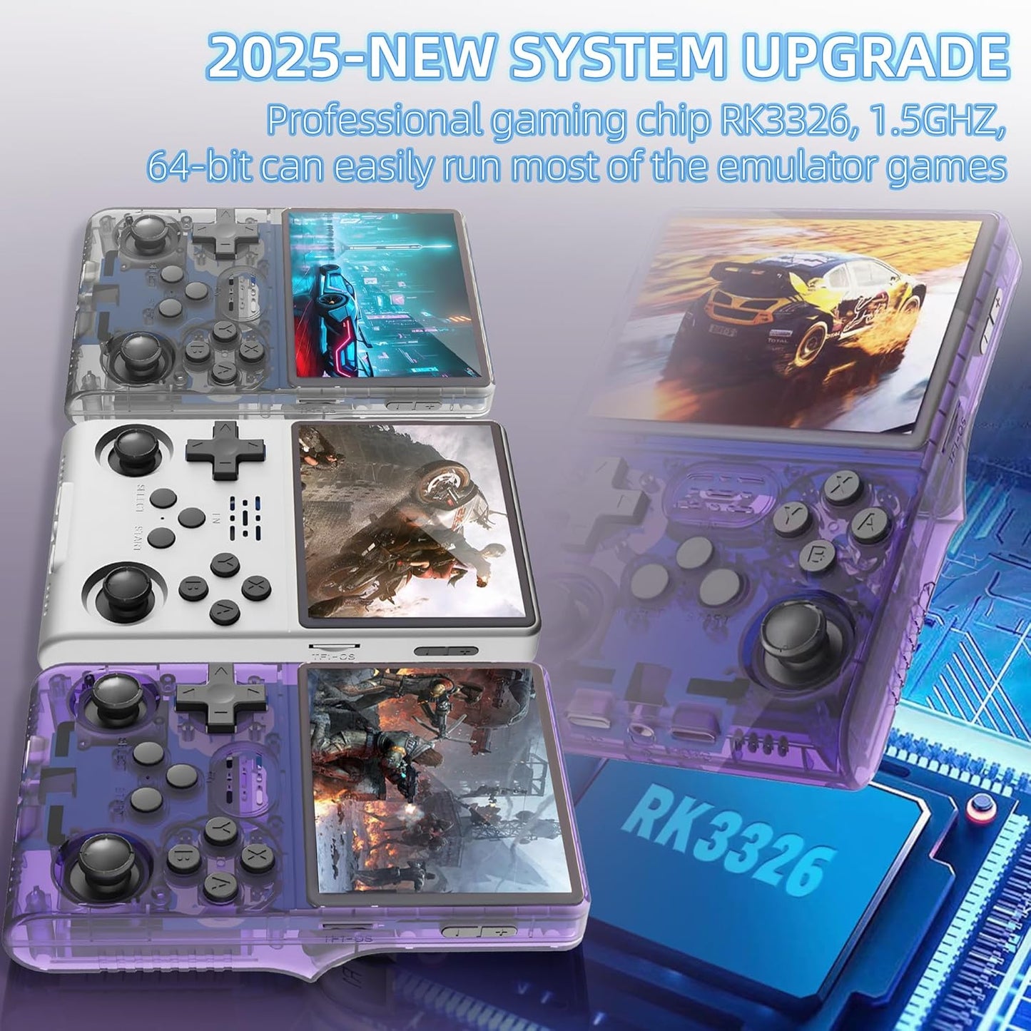 R40S PRO Retro Gaming Console, 30000+ HD Games Handheld Game Console, 3800mAh Rechargeable Mini Retro Video Console with 256GB TF Card, Portable Pocket Arcade (Transparent Purple)