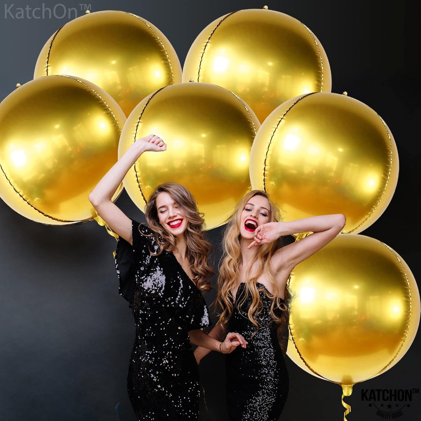 KatchOn, Big Gold Foil Balloon - 22 Inch, Pack of 6 | Gold Mylar Balloons for Golden Party Decorations | Metallic Balloon for Disco, Retirement, Anniversary, Bridal Shower, Birthday Decorations