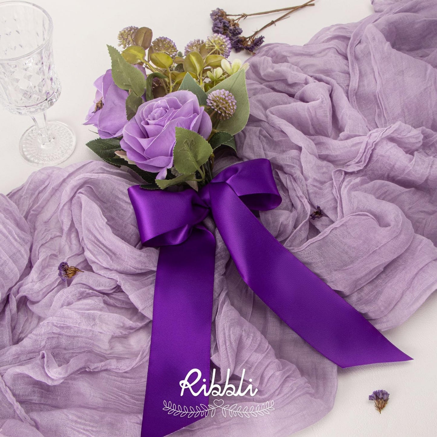 Ribbli Purple Satin Ribbon 2 Inch x Continuous 10 Yards, Double Faced Satin Ribbon Use for Bows Bouquet,Gift Wrapping,Floral Arrangement,Wedding Decoration