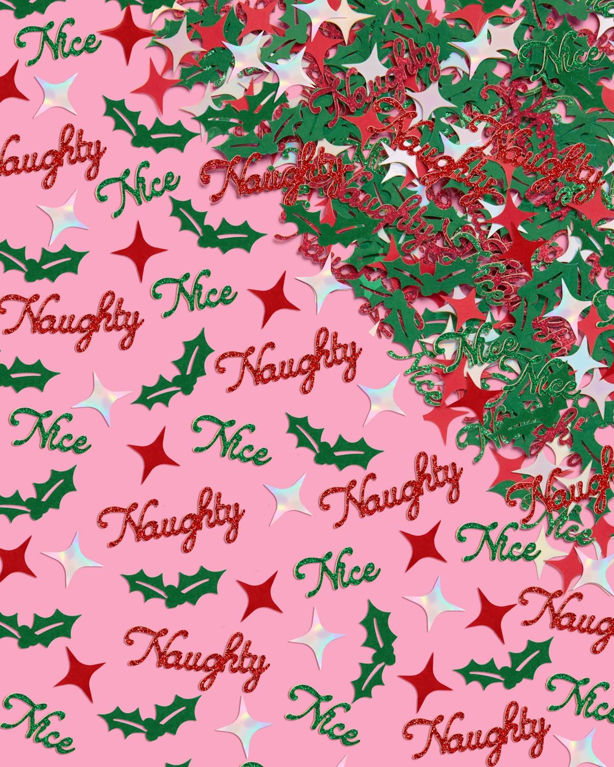 xo, Fetti Naughty + Nice Confetti | Red + Green Glitter - 200 pcs | Winter Decorations, Christmas Table Decor, Holiday Party Supplies, Xmas Tablescape
