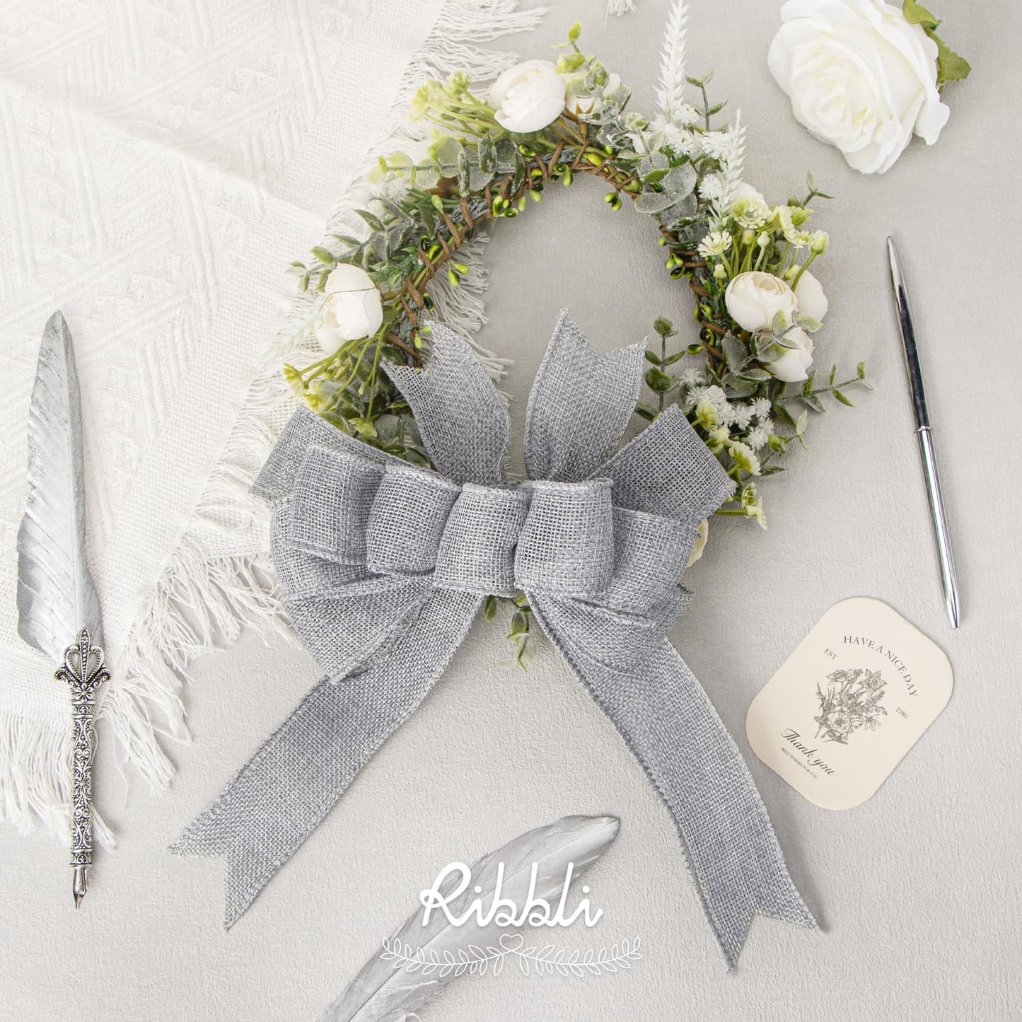 Ribbli Burlap Wired Burlap,1-1/2 Inch x 10 Yard,Silver