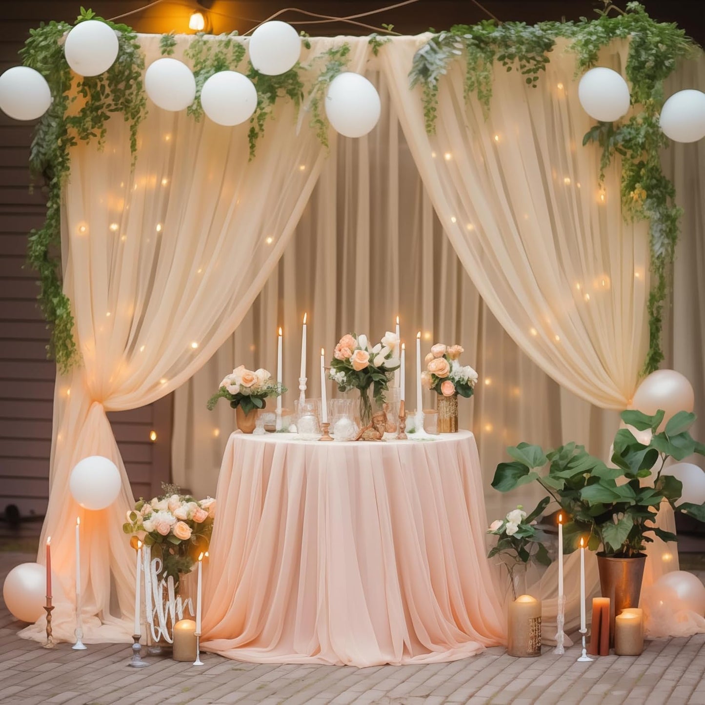 20x10 Champagne Tulle Backdrop Curtains for Parties, Sheer Backdrop Curtain Wedding Photo Backdrop Drapes for Baby Shower Photography Birthday Party