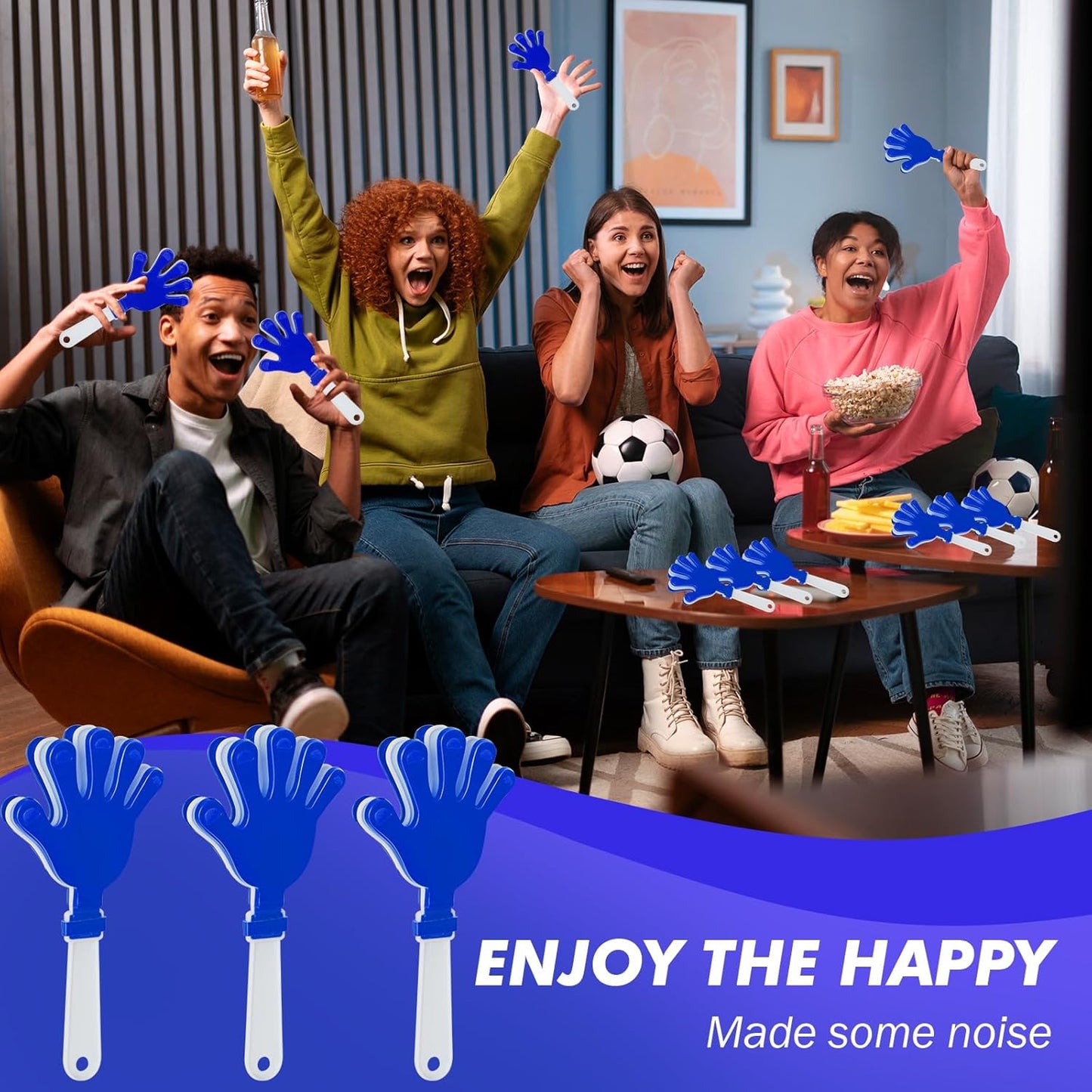 8 Pcs Hand Clappers Noisemakers 7.5 Inch Clappers Noisemakers Plastic Hand Clappers for Birthdays Game Football Sporting Events Cheers Supplies Dance Basketball Football Noisemakers(Blue and White)