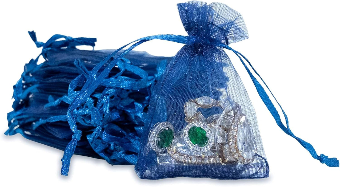 TheDisplayGuys 48-Pack 2" x 2-3/4" Navy Blue Sheer Organza Gift Bags with Drawstring, Jewelry Candy Treat Wedding Party Favors Mesh Pouch