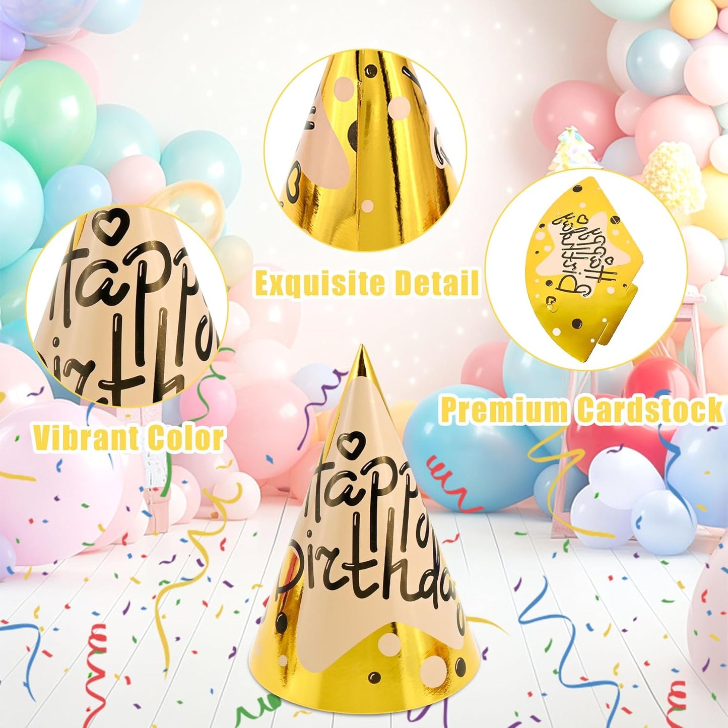 CANREVEL Party Hats for Kids and Adults, Birthday Party Headwear Supplies, Cone Hats Bulk for Girls Boy Women Men