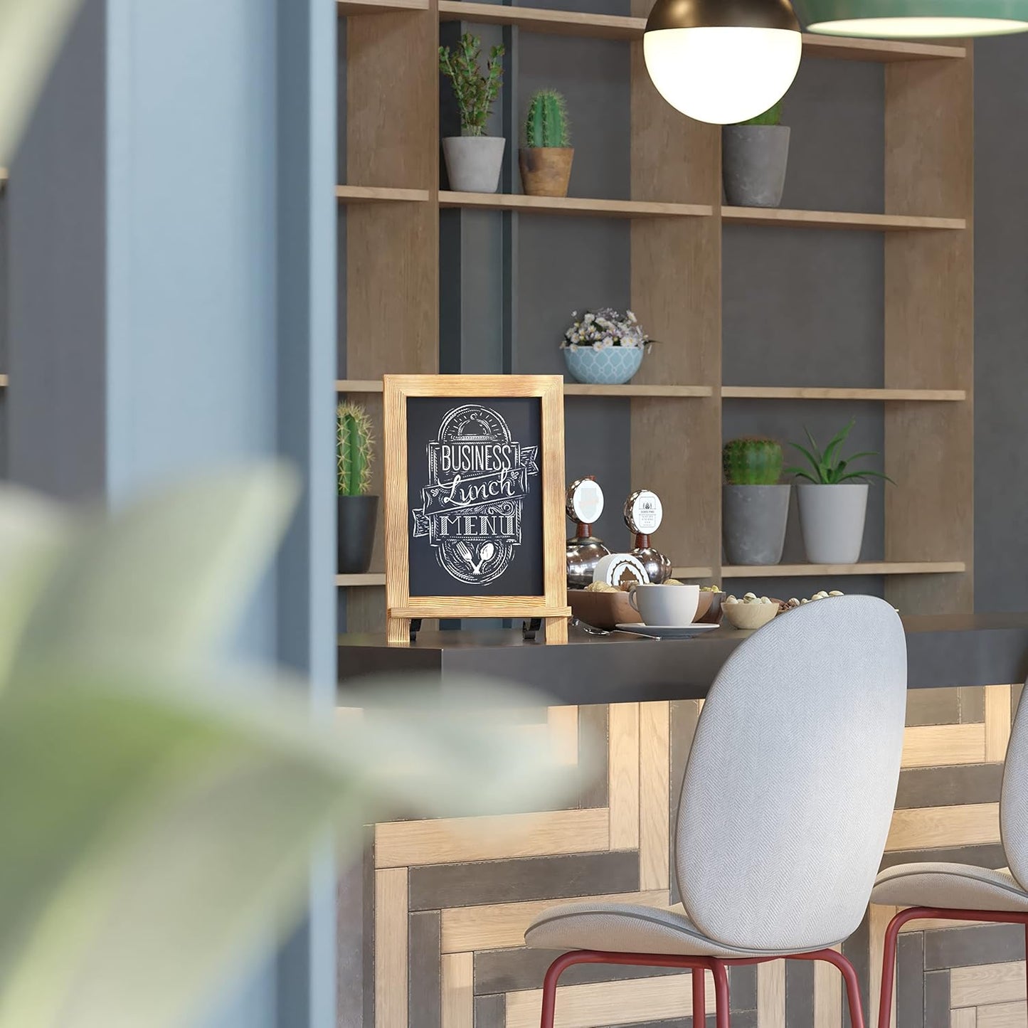 HBCY Creations Rustic Torched Wood Tabletop Chalkboard with Legs/Vintage Wedding Table Sign/Small Kitchen Countertop Memo Board/Antique Wooden Frame (9.5” x 14” Inches) (Torched Brown)