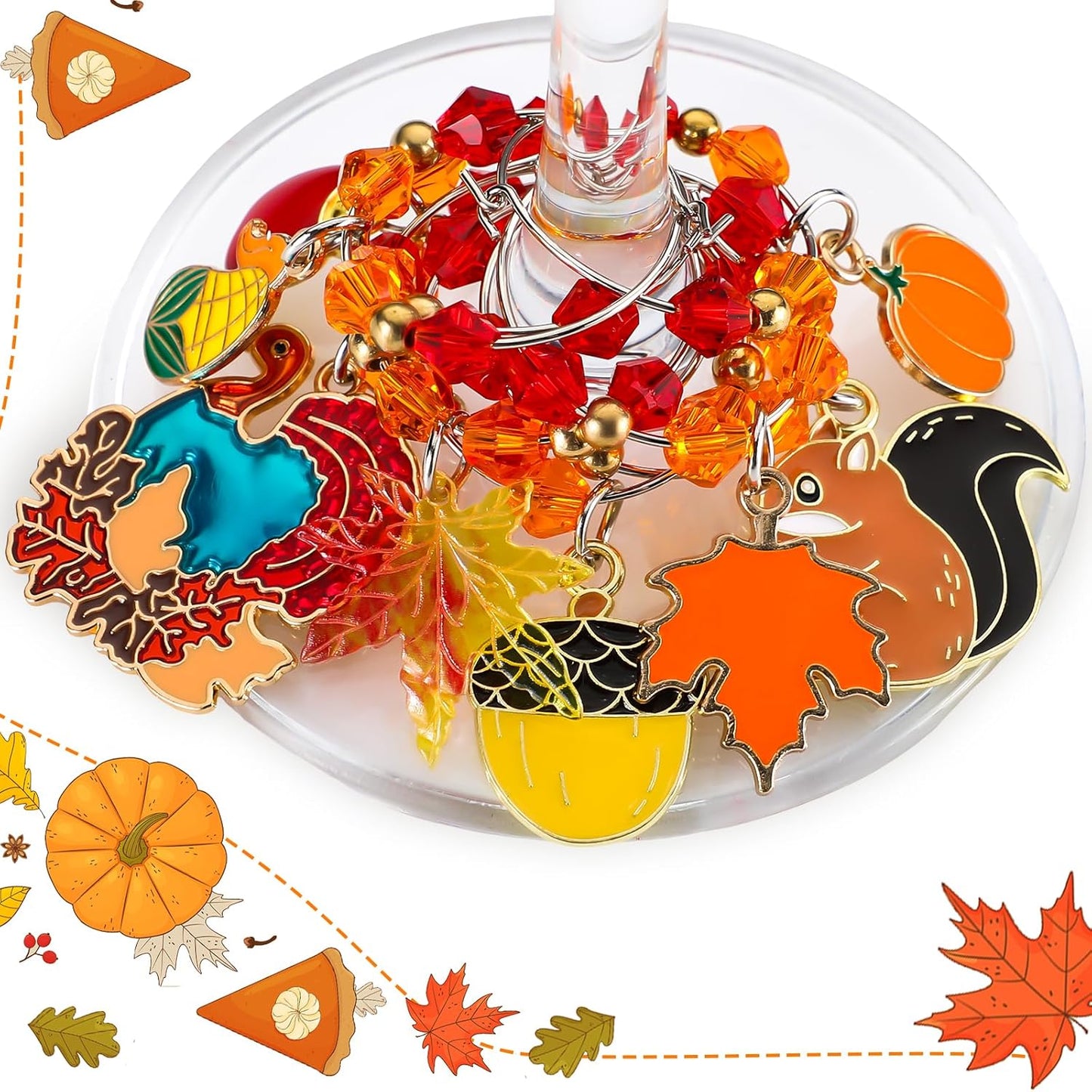 Sasylvia 8 Pieces Thanksgiving Fall Wine Glass Charms Fall Glass Markers Harvest Wine Charms Rings Tags for Stem Glasses Hostess Gifts Party Favors Drink Markers Autumn