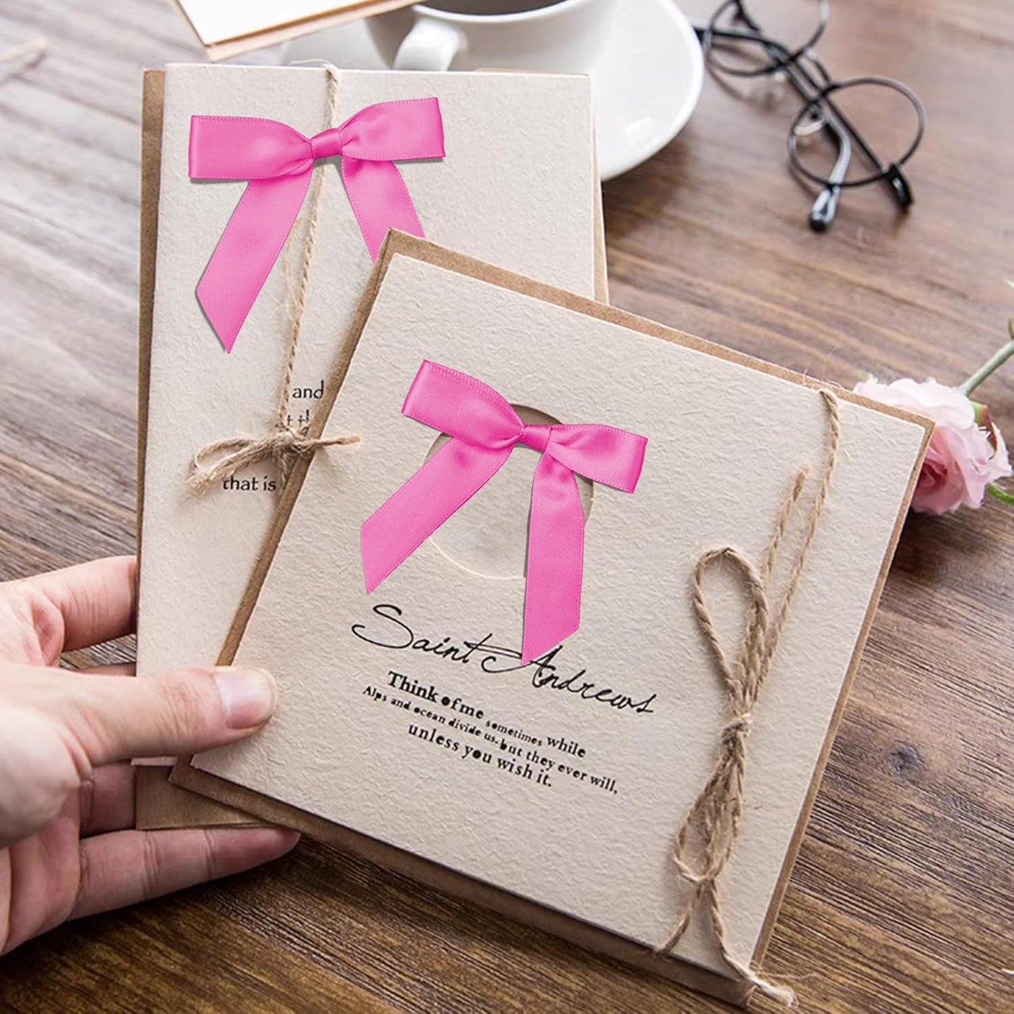 50Pcs Rose Red Twist Tie Bows for Gift Wrapping 2.5" Satin Ribbon Bow for Treat Bags Cake Balloons Birthday Party Favors Wedding Decorations