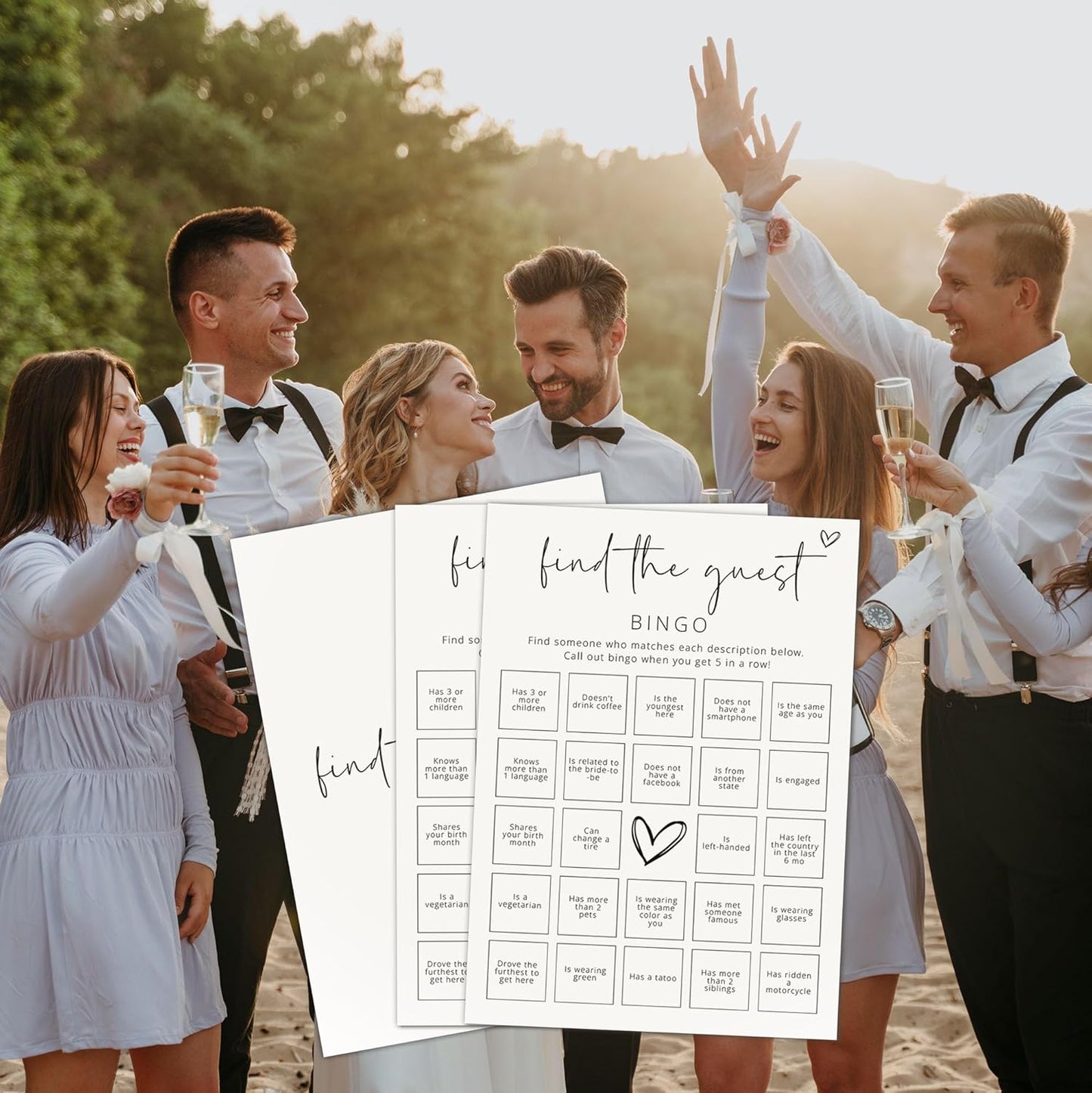 Bridal Shower Games, Find The Guest Bingo, 25Pcs Minimalist White Double-Sided Bridal Game Cards, Wedding Shower Games for Guests, Engagement Bachelorette Party Supplies - A16