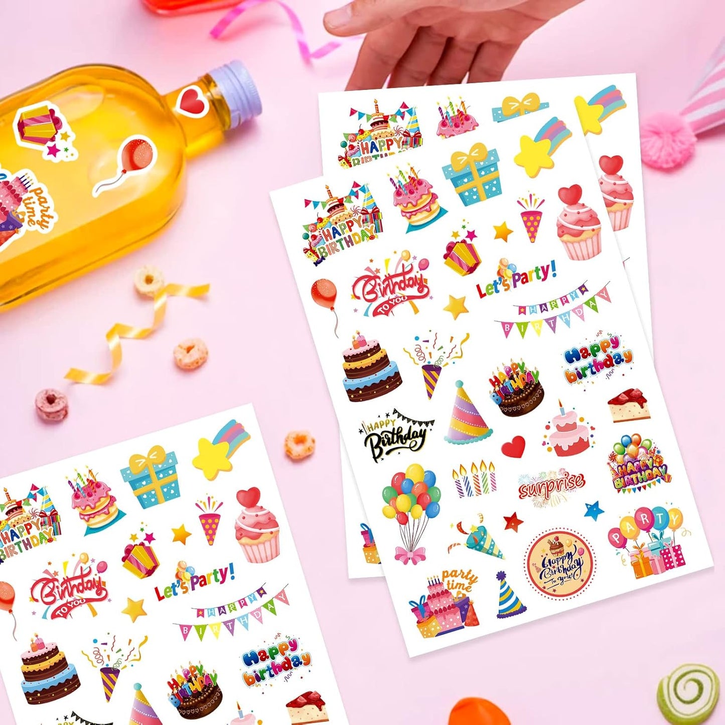 Happy Birthday Stickers for Kids Adults 660 Counts Large Happy Birthday Adhesive Stickers Party Gifts Bags Box Celebration Envelope Sealing, Gift Wrap Decorations 20 Sheet
