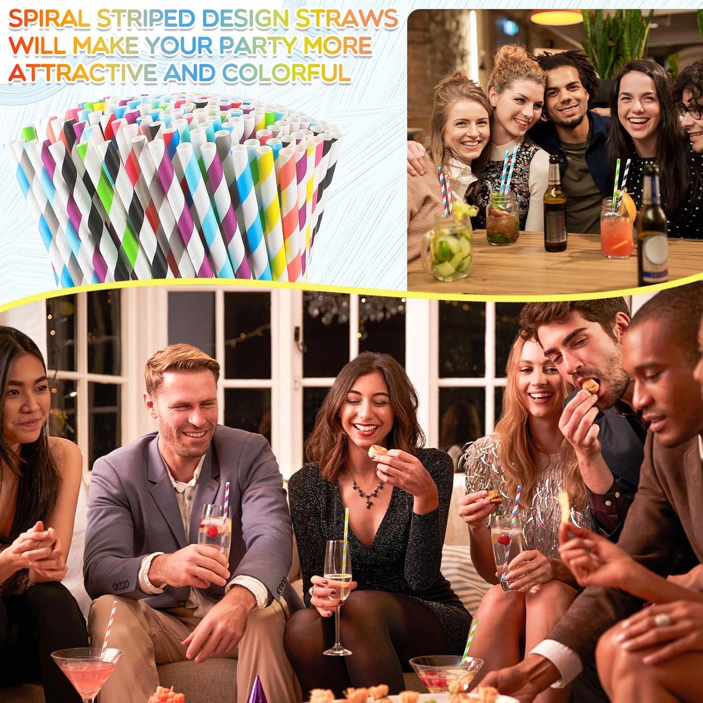 Eaasty 1200 Pcs Colored Paper Straws Bulk Disposable Striped Drinking Paper Straws for Summer Juice, Shakes, Cocktail,7.87 Inches, 0.24'' Diameter (Multicolor)