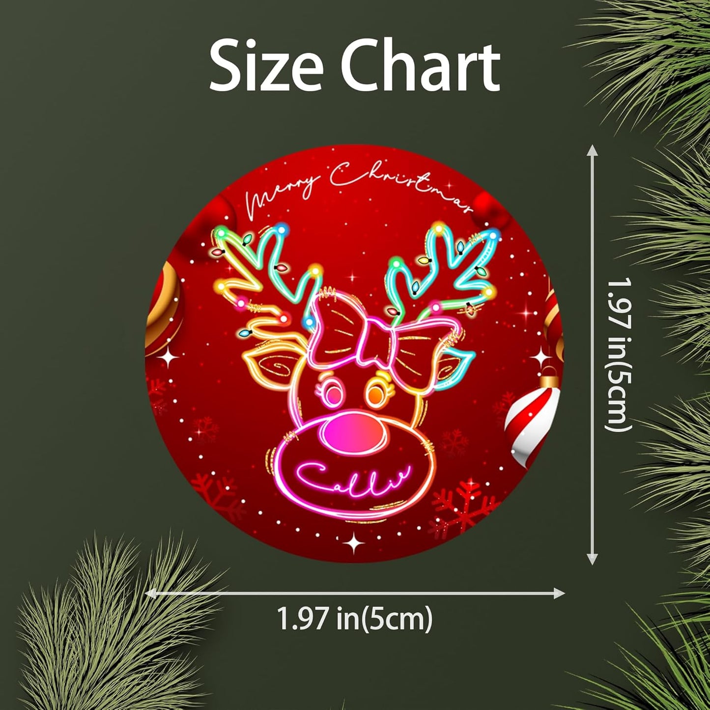 CALLIE Personalized Christmas Stickers with Custom Name, Waterproof Custom Christmas Name Tags Stickers, Peel and Stick Christmas Gift Tags (Cute Christmas Neon Reindeer)
