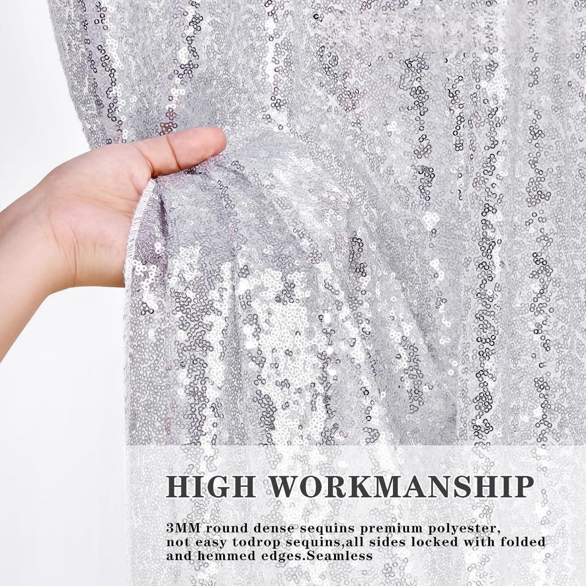 Silver Sequin Backdrop 7ft x 7ft Glitter Photo Booth Backdrop Curtains for Wedding Birthday Baby Shower Event