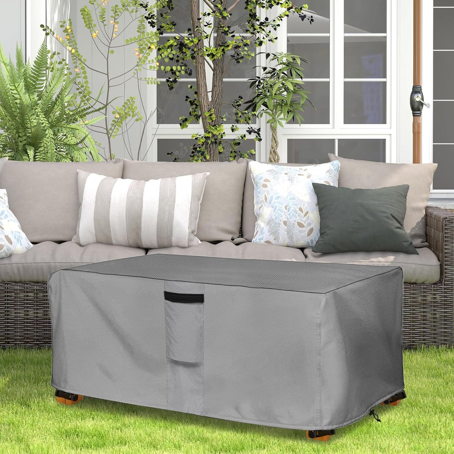 Outdoor Coffee Table Cover,Waterproof Rectangular Patio Small Side Table Cover,48 x 28 x 16 inch, Outdoor Table Covers Waterproof Rectangle,Grey