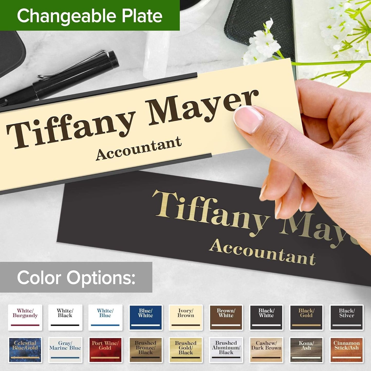 Name Plate for Desk, Personalized Plate, Custom Door Name Plate for Office Doors, Wall, Wall Holder, Laser Engraved, 2" x 10", 18 Color Options, Made in USA by My Sign Center.