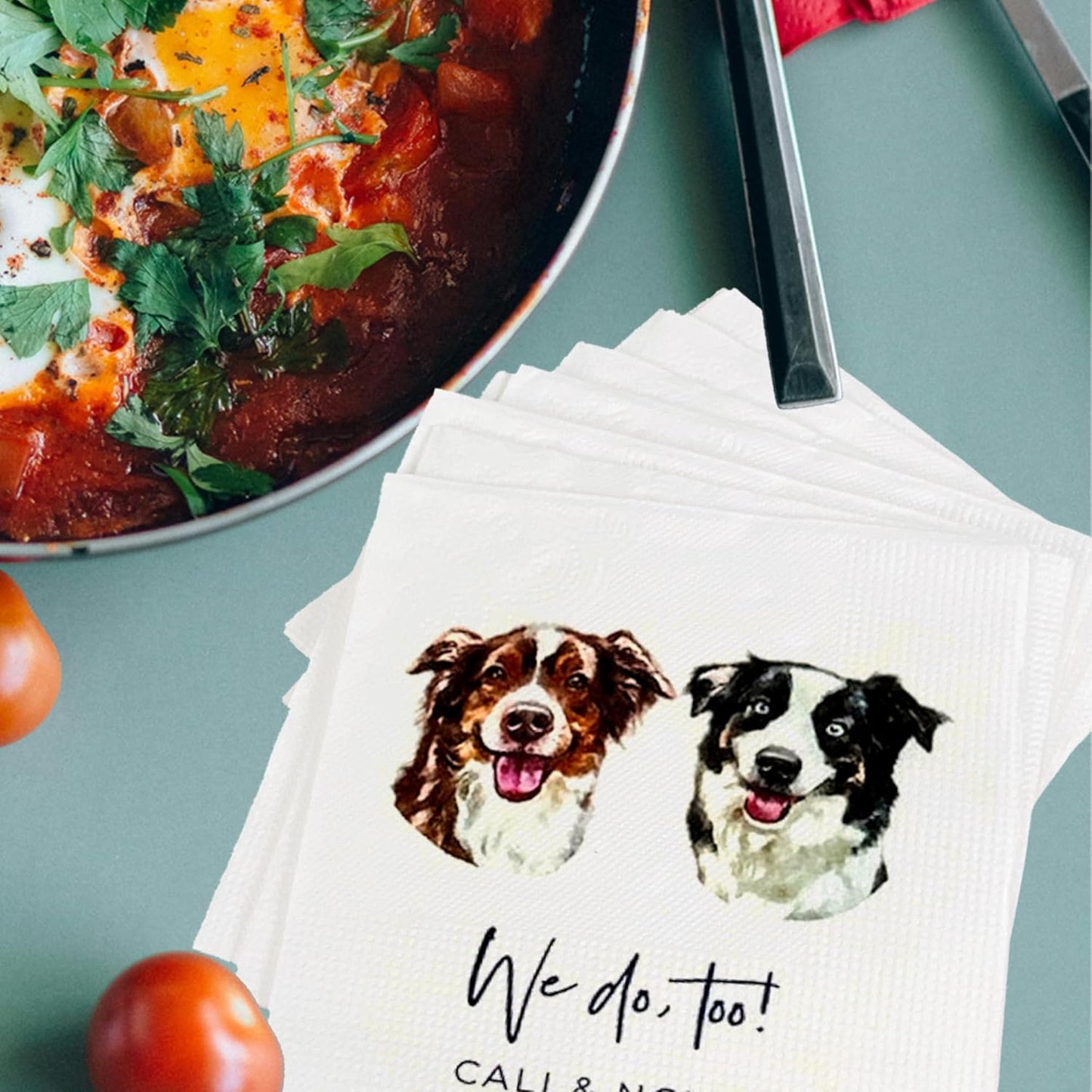 Luxury Personalized Dog Wedding Napkins, Personalized Photo Napkins for Dog, Custom Wedding Cocktail, Bridal Shower, Engagement Party Style 9