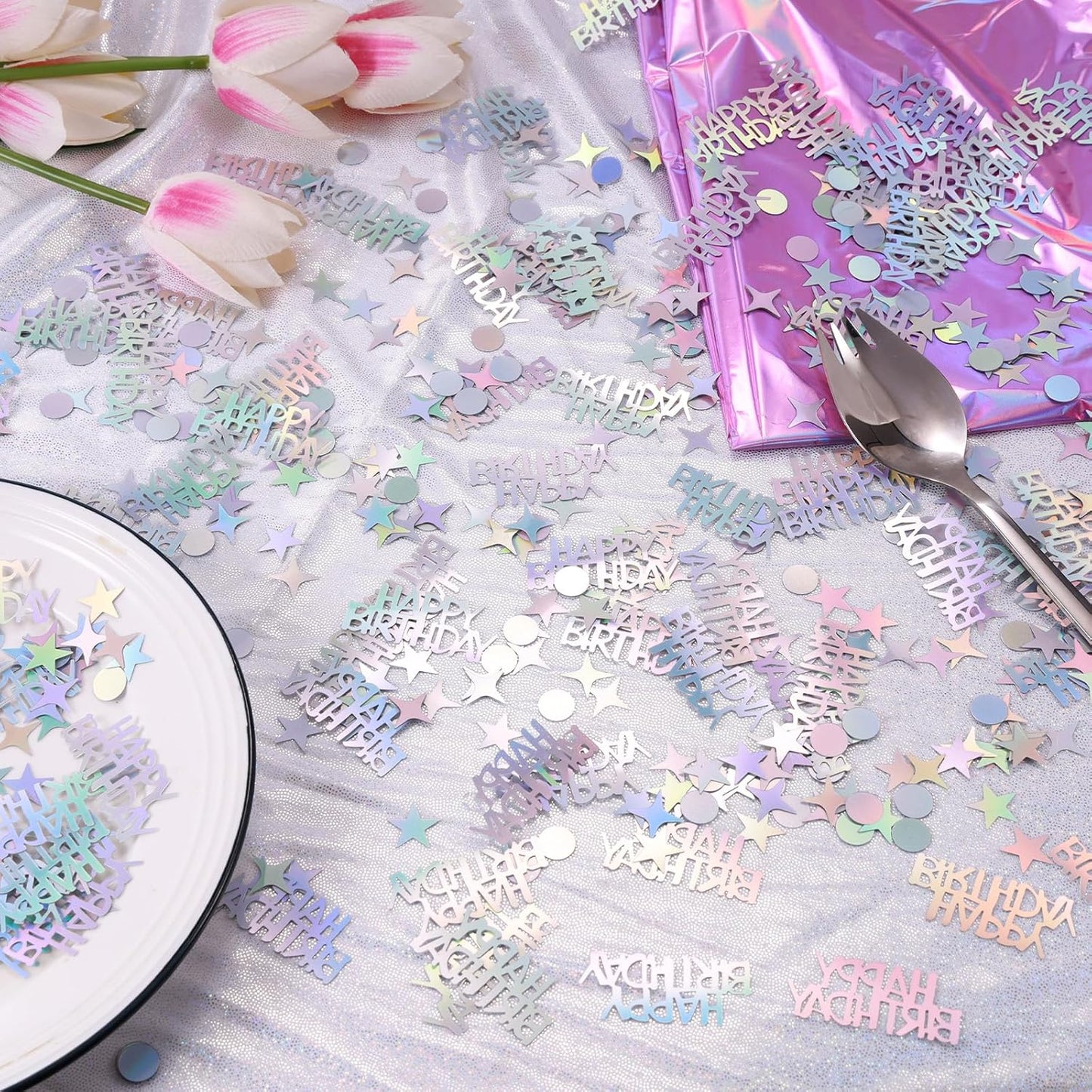 Iridescent Happy Birthday Confetti, 3000 Pcs Birthday Cake Table Metallic Foil Confetti Party Table Decor for Party, Baby Shower, DIY Arts and Crafting