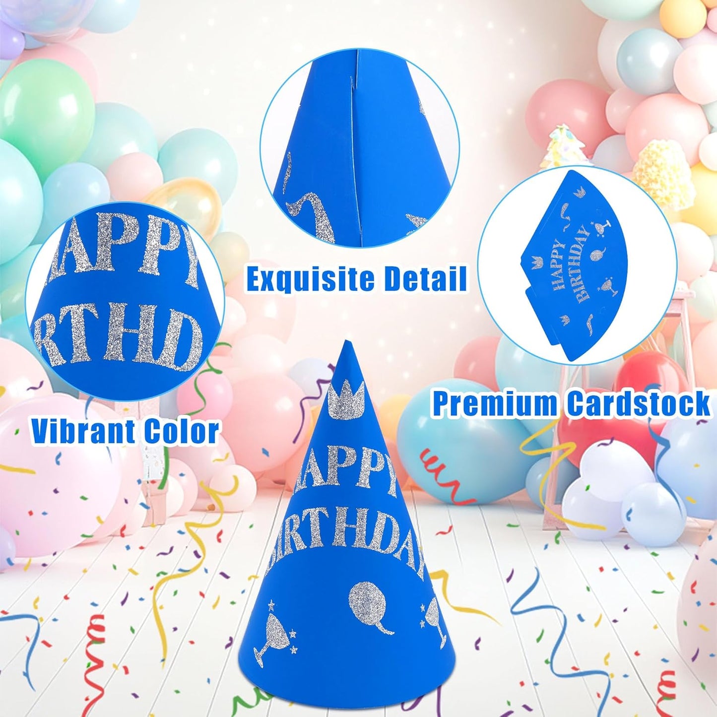 CANREVEL Party Hats for Kids and Adults, Birthday Party Headwear Supplies, Cone Hats Bulk for Girls Boy Women Men