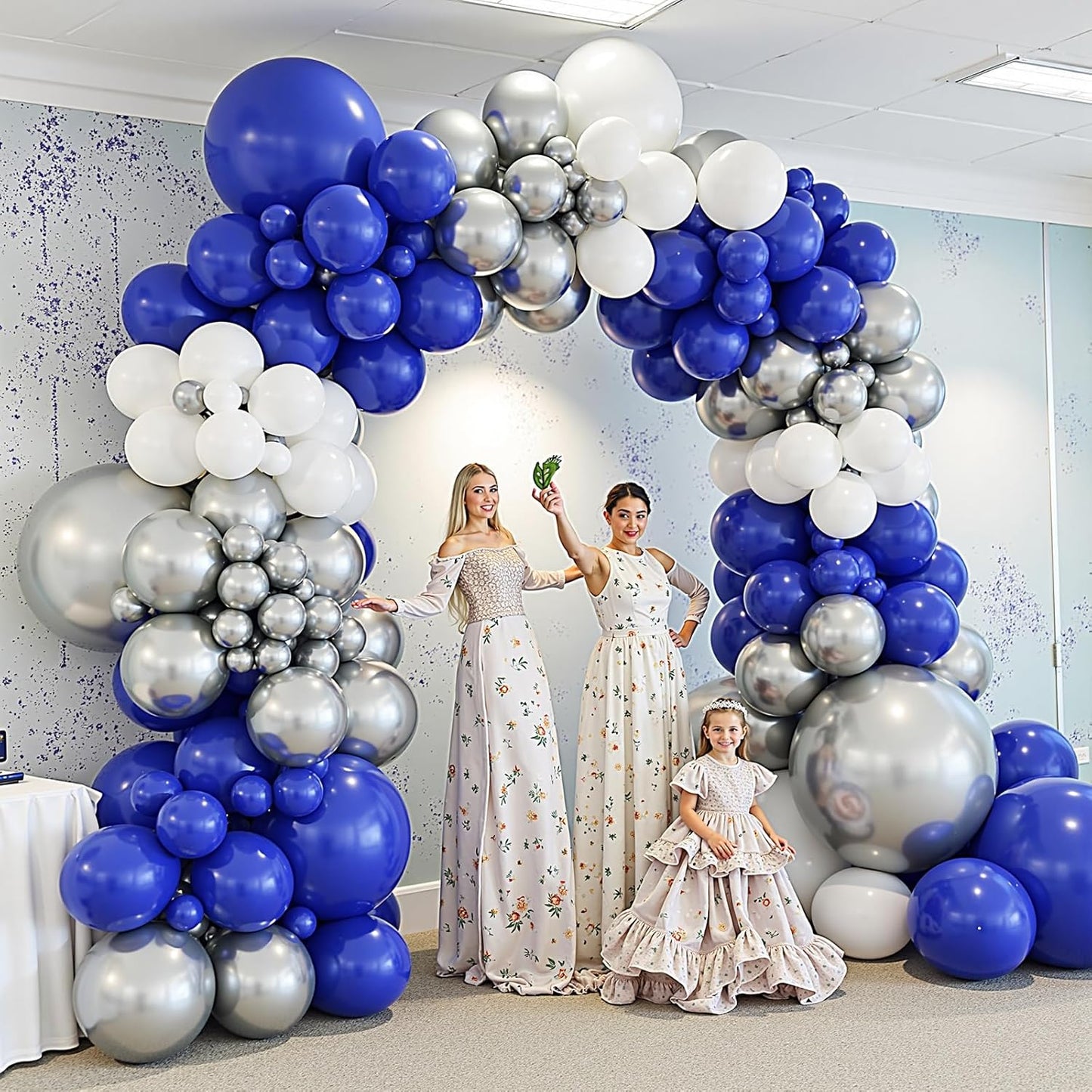 412Pcs Blue White Silver Balloon Arch Kit,18 12 10 5 Inch Different Size Royal Blue and White Balloons for Graduation Birthday Wedding Party Decorations