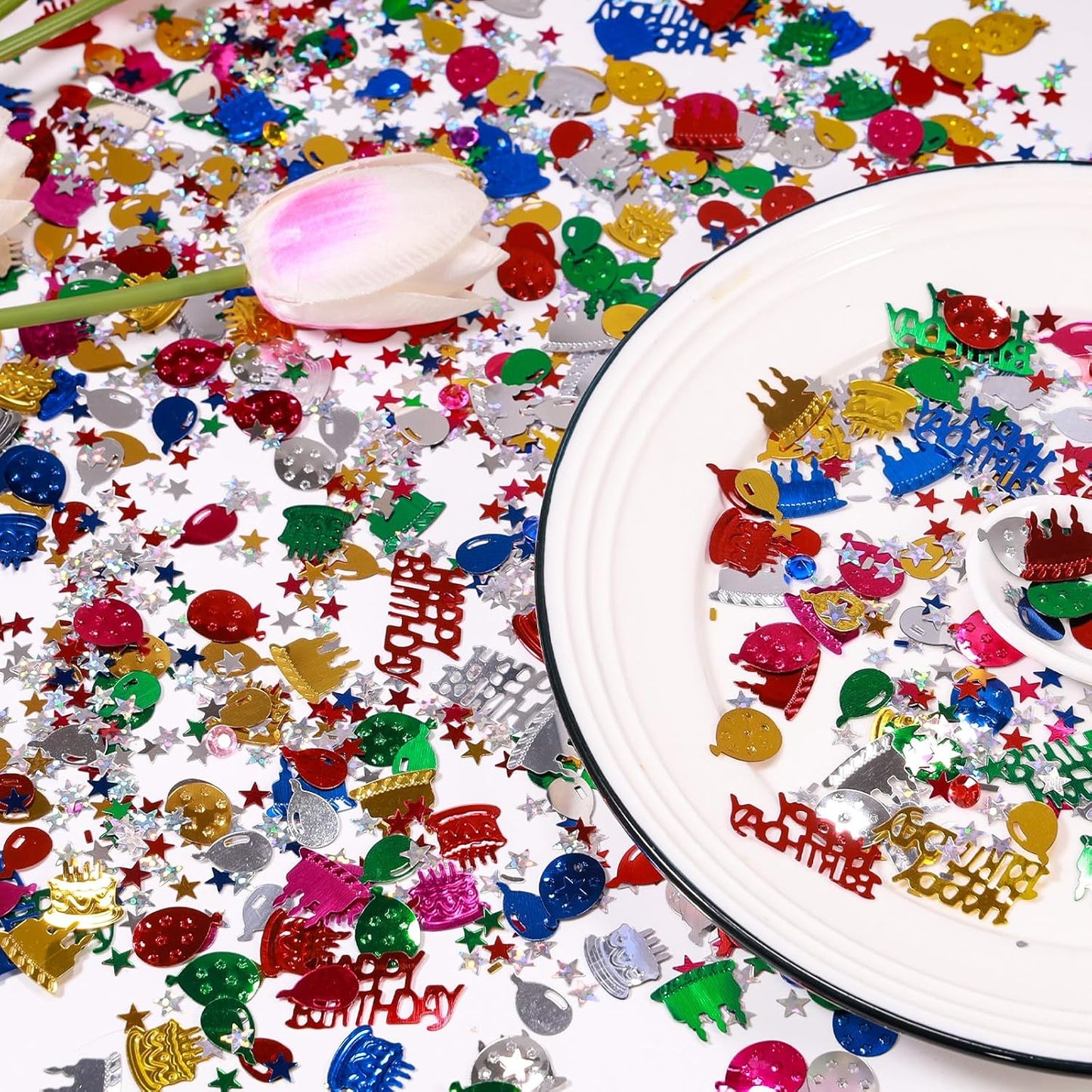 Multicolor Happy Birthday Confetti, 3000 Pcs Birthday Cake Table Metallic Foil Confetti Party Table Decor for Party, Baby Shower, DIY Arts and Crafting