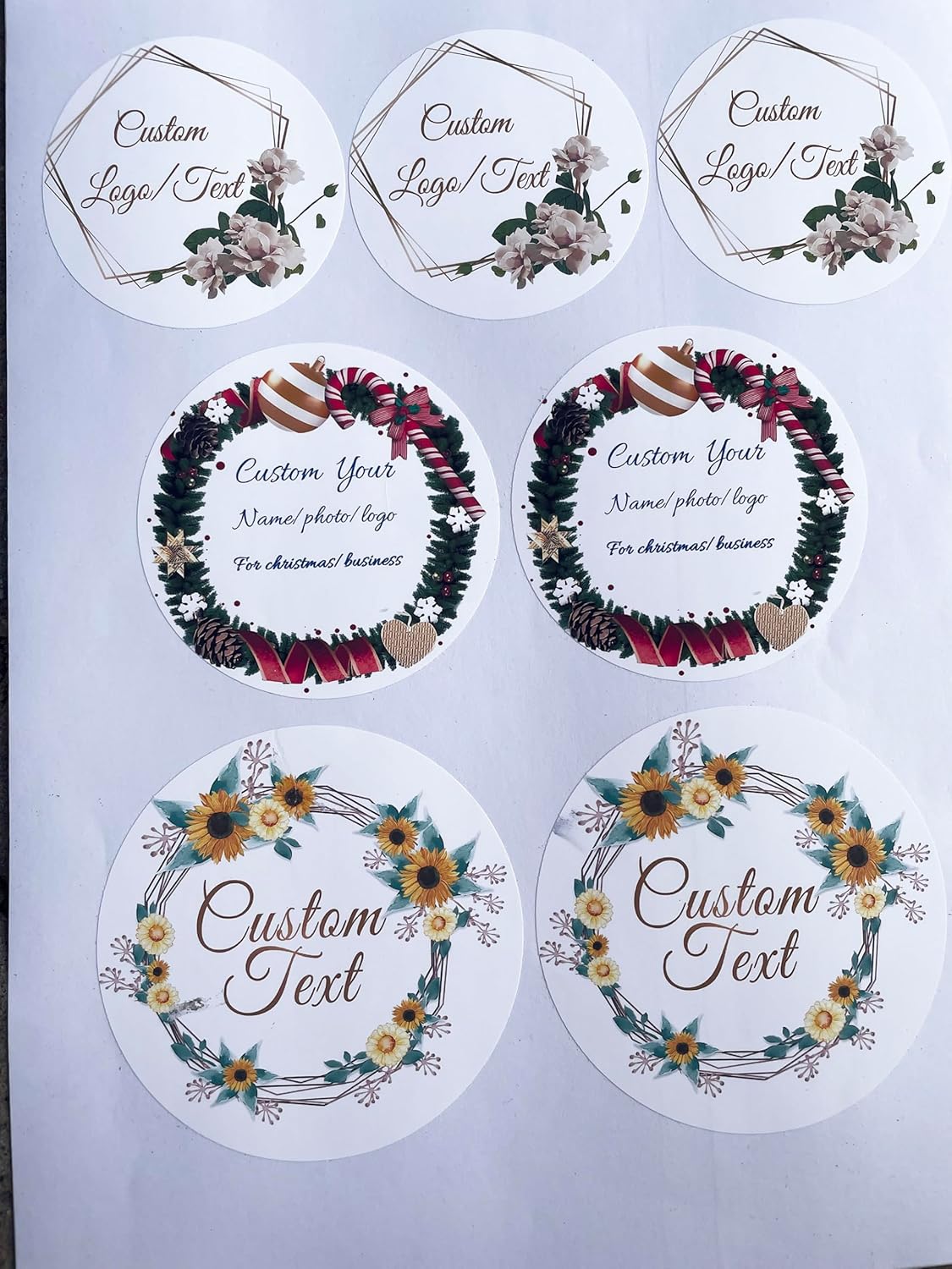 Custom Stickers for Weddings, Birthdays & Businesses - Personalized Labels with Your Logo - Waterproof, Fade and Heat Resistant - Pack of 100-1000 (Wreath V, 2 Inch)