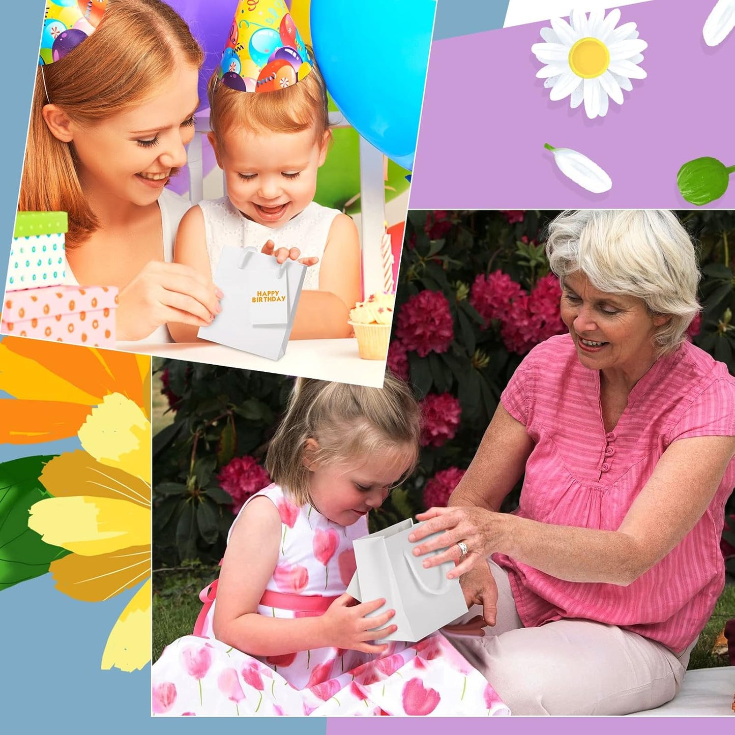 Sherr 100 Pack Mini Gift Bags Bulk, 4 x 2.75 x 4.5 Inches Paper Bags with Tags, Extra Small Paper Gift Boxes with Handles for Birthday, Party Favors, Weddings, Small Business(White)