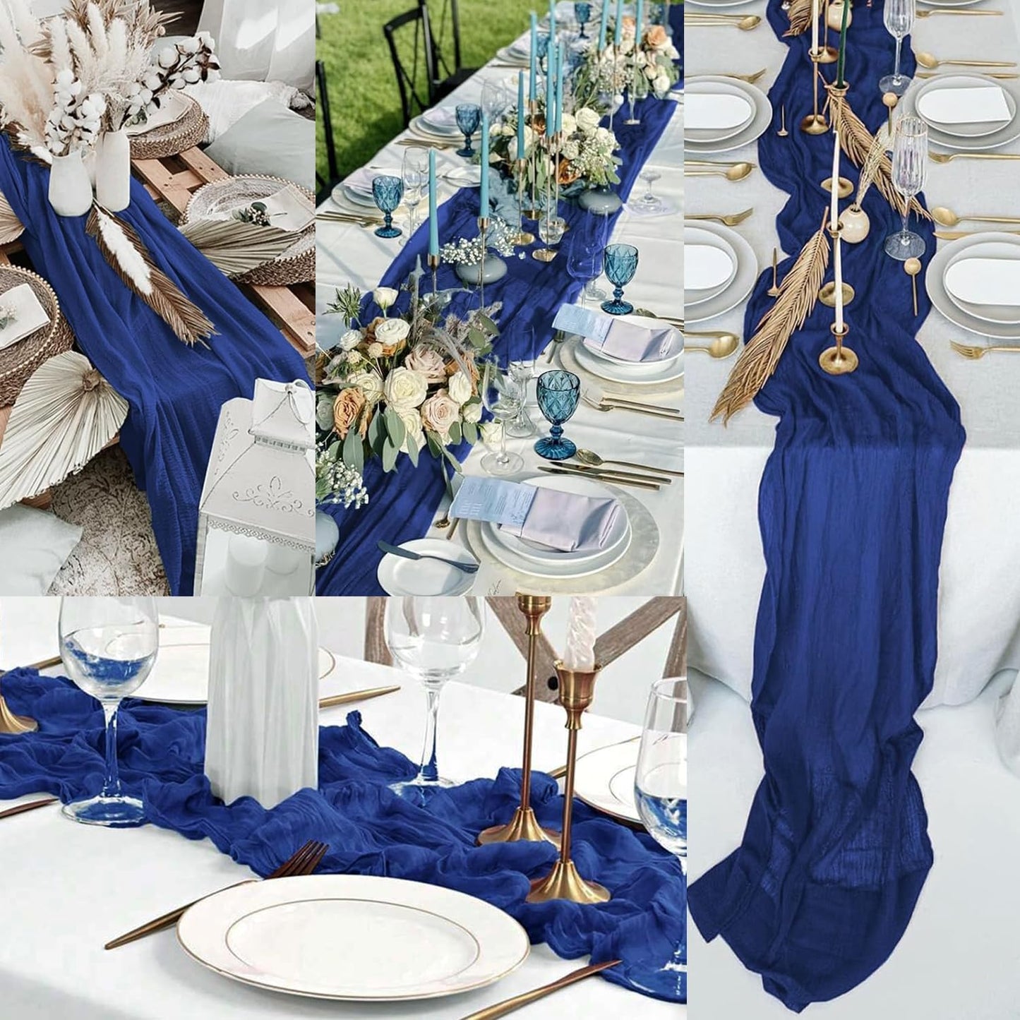 10FT 12 Pack Royal Blue Cheesecloth Table Runner 20 x 120 Inch Long Rustic Gauze Cheese Cloth Table Runner for Wedding Bridal Baby Shower Table Decorations Boho Fabric Sheer Birthday Party Table Decor