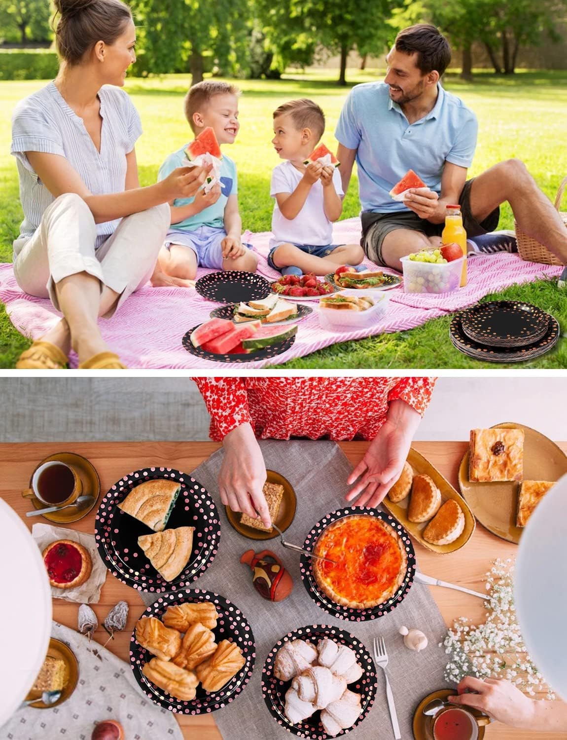 141 Pieces Black and Rose Gold Party Supplies, Party Dinnerware Sets Include Paper Plates Napkins Cups Silverware, for Wedding Bridal Shower Engagement Birthday Parties Decoration -20 Serves