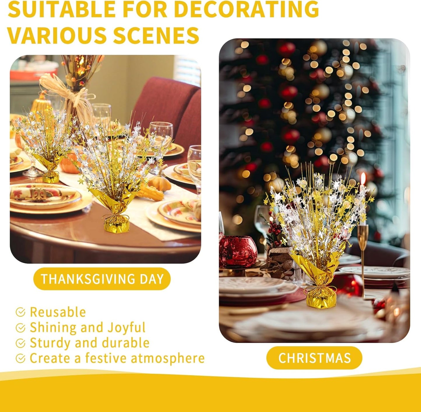 6 Pack Star Table Centerpieces for Party, Birthday Table Decorations for Kids Adults, Party Centerpieces for Tables for Wedding Baby Shower Graduation Holiday Event (Gold Silver)