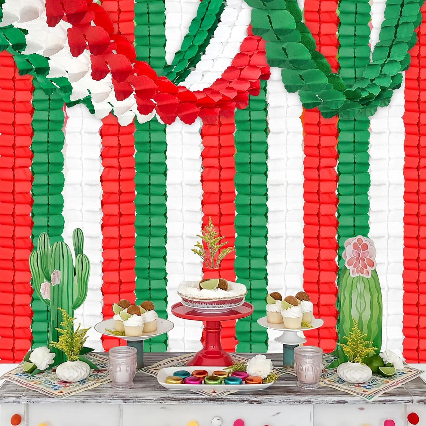 12Pcs Red White and Green Party Decorations, Hanging Paper Streamers Garland for Birthday Wedding Baby Shower Mexican Italian Themed Christmas Party Decorations