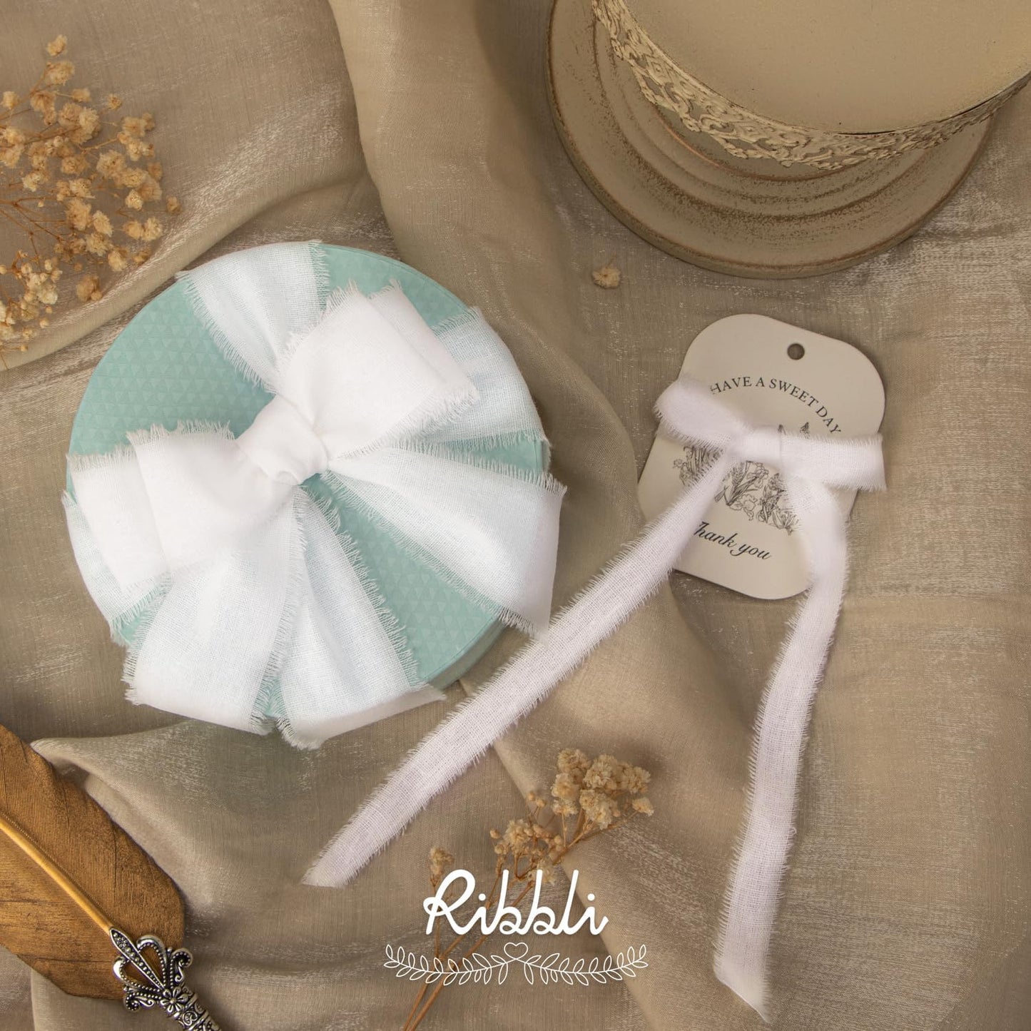 Ribbli 3 Rolls White Ribbon 5/8 Inch x 18Yards Handmade Cotton Frayed Fringe Ribbons for Gift Wrapping Wedding Invites Bridal Bouquets Baby Shower DIY Crafts Home Decor