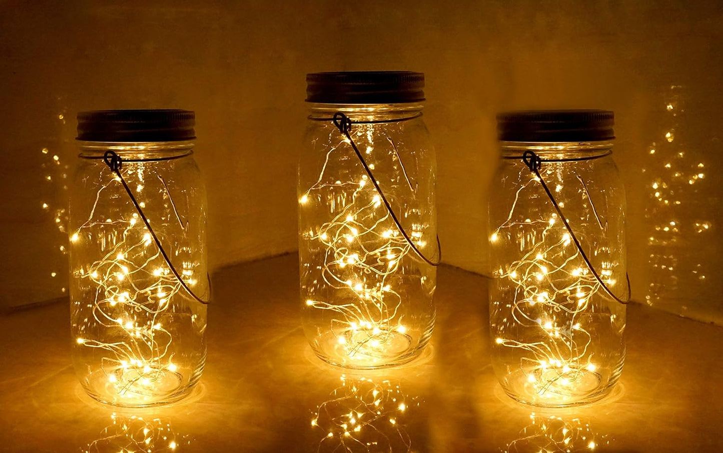 Solar Mason Jar Lights 30 LED, 6 Pack Large Size Hanging Glass Jar Starry Fairy Lights, Solar Lanterns for Outdoor Patio Party Garden Decor