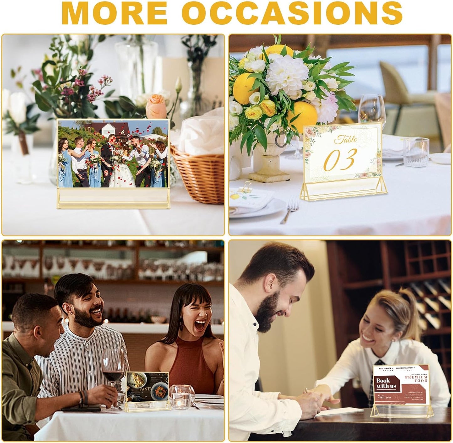 EHWINE 24 Pack Acrylic Sign Holder 5 x 7 Horizontal, Double-Sided Stand up Table Top Sign Holders, Gold Acrylic Picture Frame Menu Flyer Paper Holder Display Stand for Office Business Store Wedding Party