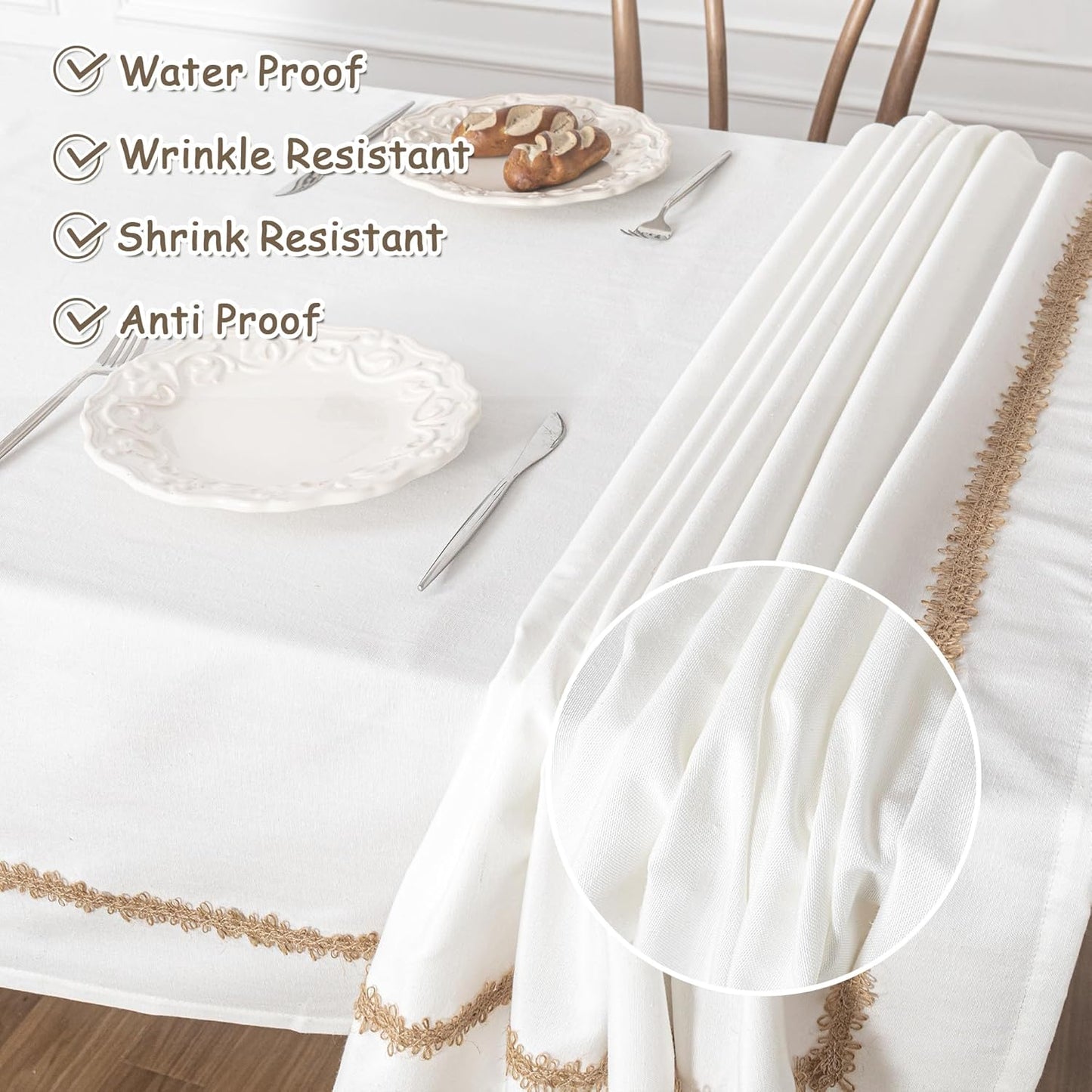 MYSKY HOME Rectangular Table Cloth, 55"X86", Waterproof, Soft Cotton/Polyester Blend, Floral Pattern, Tassel Trim, All-Season, Indoor/Outdoor, 6-8 Seats