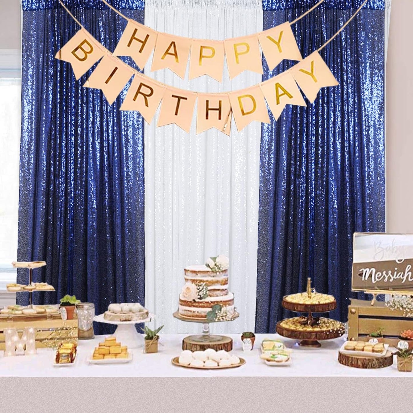 ShinyBeauty Navy Blue Sequin Backdrop 4x10ft (4 Panels) - Christmas Party Photo Booth, Winter Wedding Decor, Sparkle Curtain