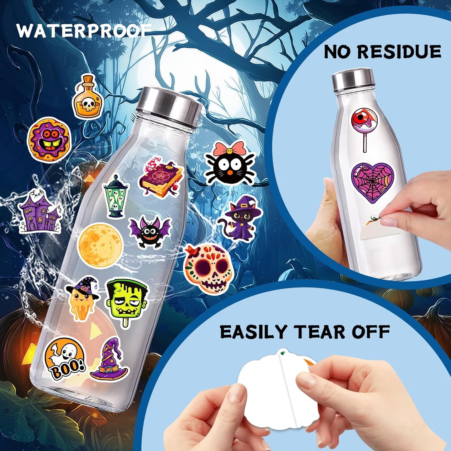 XZENTIRA, 100 PCS Halloween Stickers for Kids Teens Adults, Halloween Cartoon Pumpkin Themed Stickers, Vinyl Waterproof Holiday Party Stickers, Halloween Holiday Party Favors Gifts