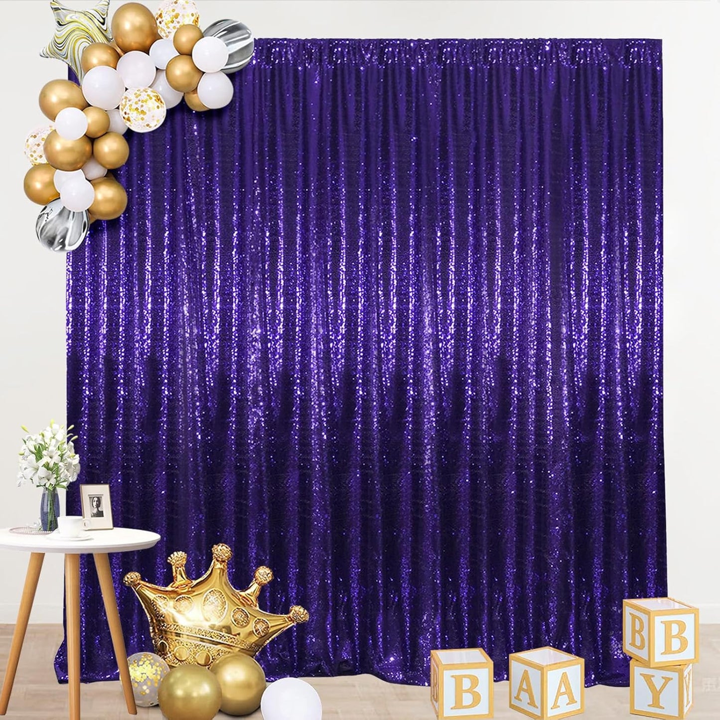 SquarePie Sequin Backdrop Curtain Not See Through Thick Glitter Background for Party 6FT x 8FT Purple