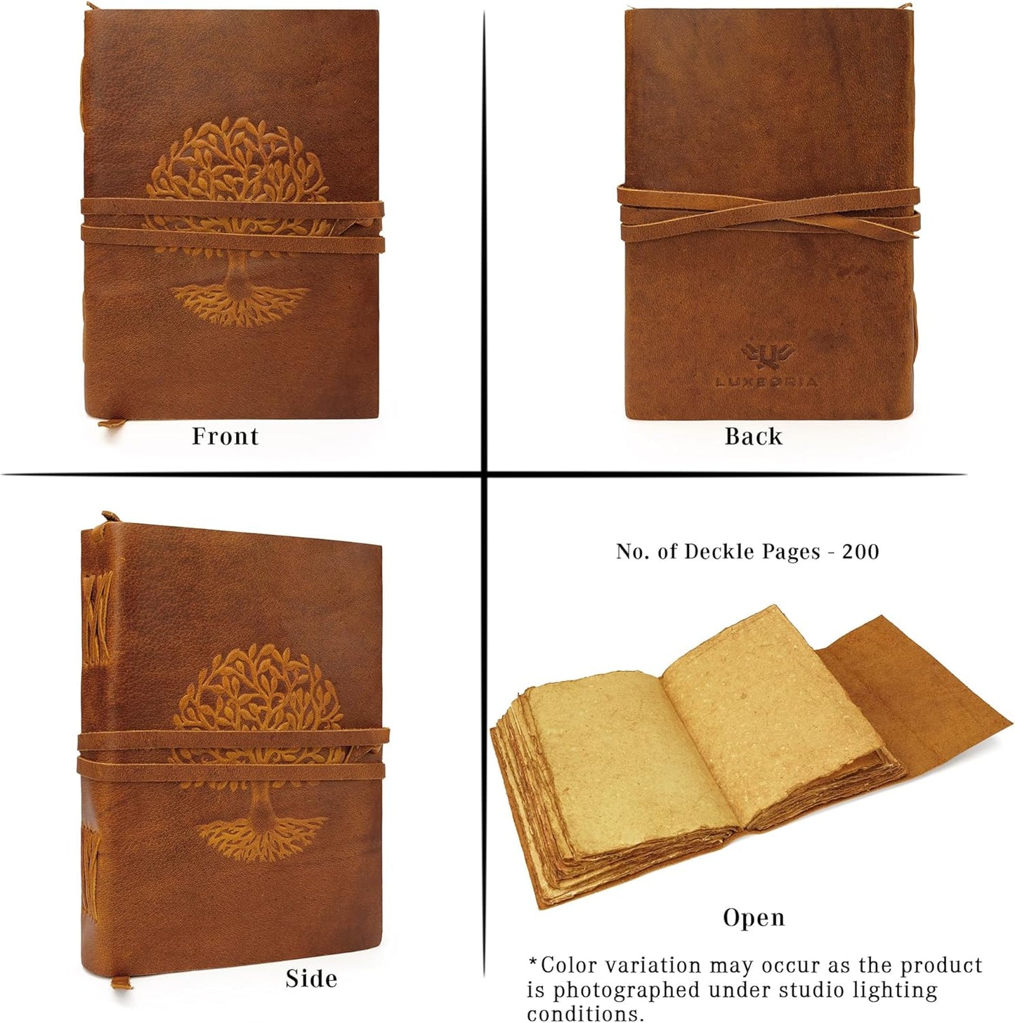 LUXEORIA Tree Of Life Leather Journal for Women and Men, Handcrafted Leather Journal for Writing Womens, Sketchbook, Travel Diary with Unlined Deckle Paper, Tan 7x10