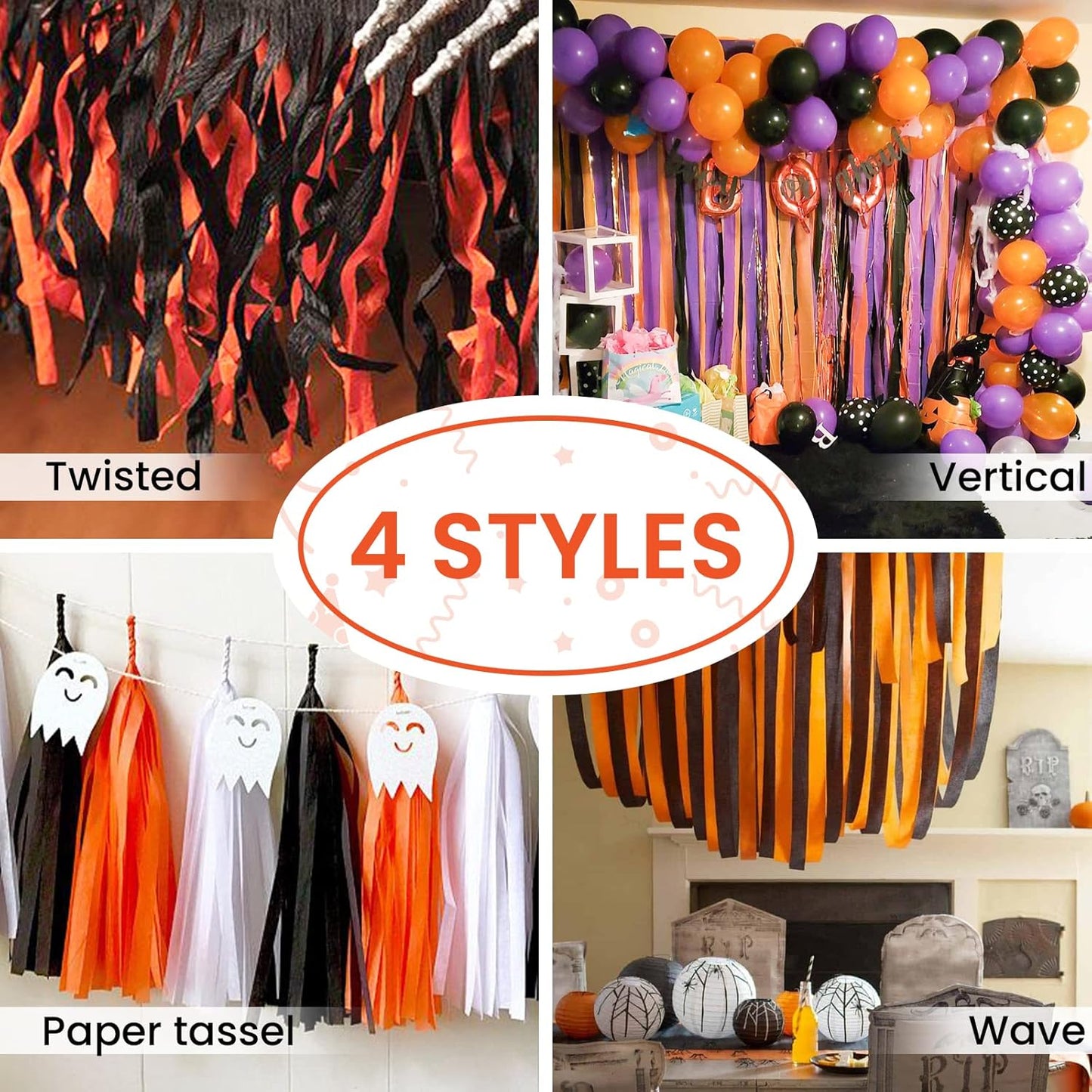 PartyWoo Orange Crepe Paper Streamers 4pcs 328ft Pack of Orange Crepe Paper Streamers for Thanksgiving Halloween Little Cutie Baby Shower Anniversary Autumn Luau Theme Birthday Party Decorations