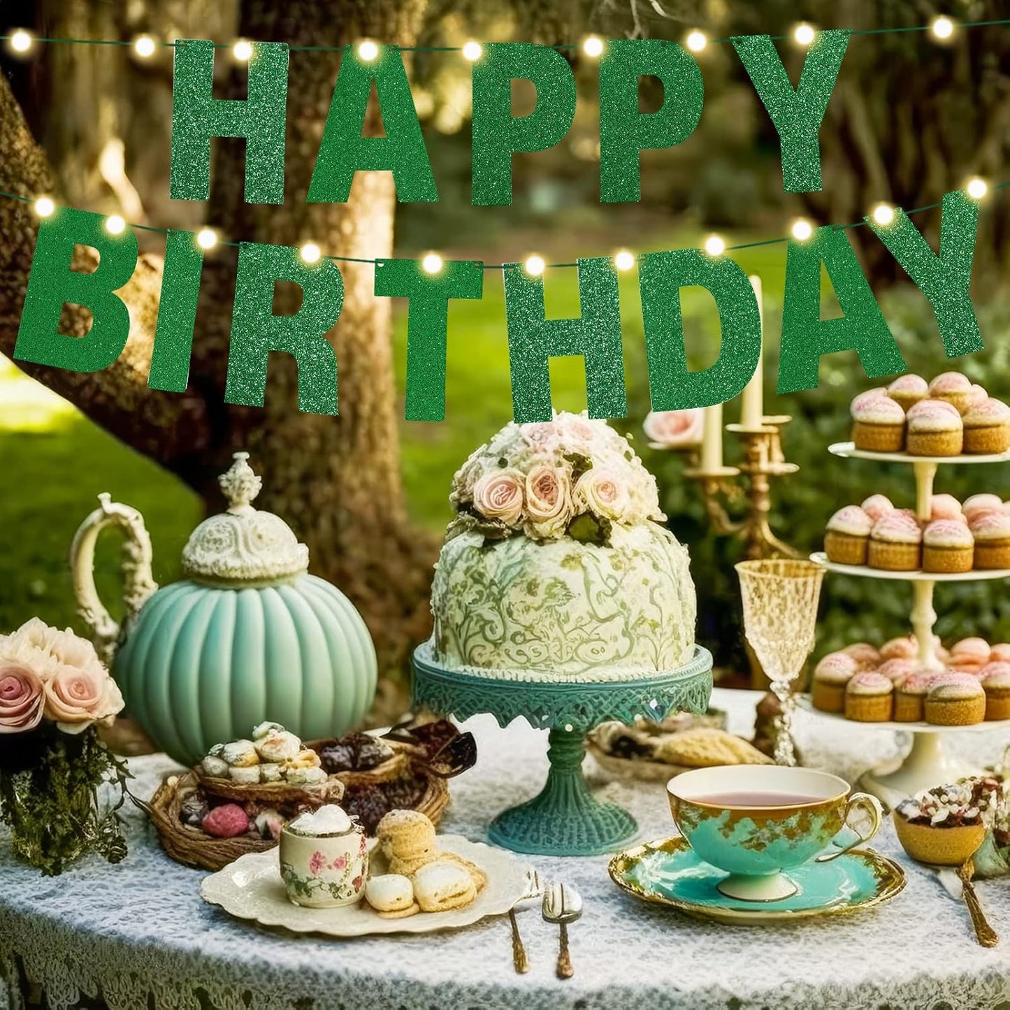 TaoBary 112 Pcs DIY Letter Kit Glitter Customizable Banner Letters Include 107 Letters and Numbers 3 Rope and 2 Needles for Birthday Halloween Christmas Wedding Valentine Party Decor(Green)