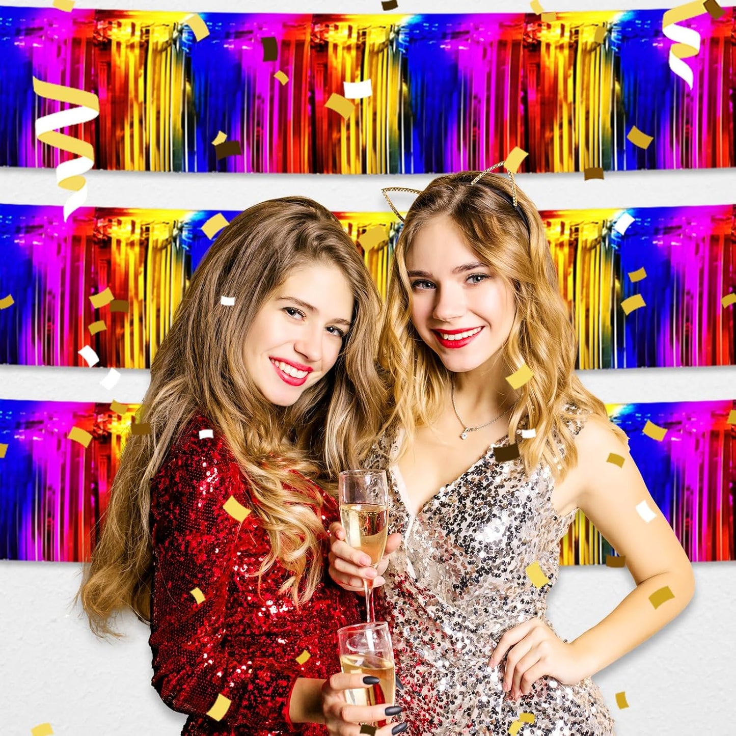 6 Pack 10 Feet Rainbow Foil Fringe Garland Metallic Tinsel Streamers Banner Wall Hanging Curtain Backdrop for Parade Floats, Birthday, Graduate, Mother's Day, Wedding Party Decoration